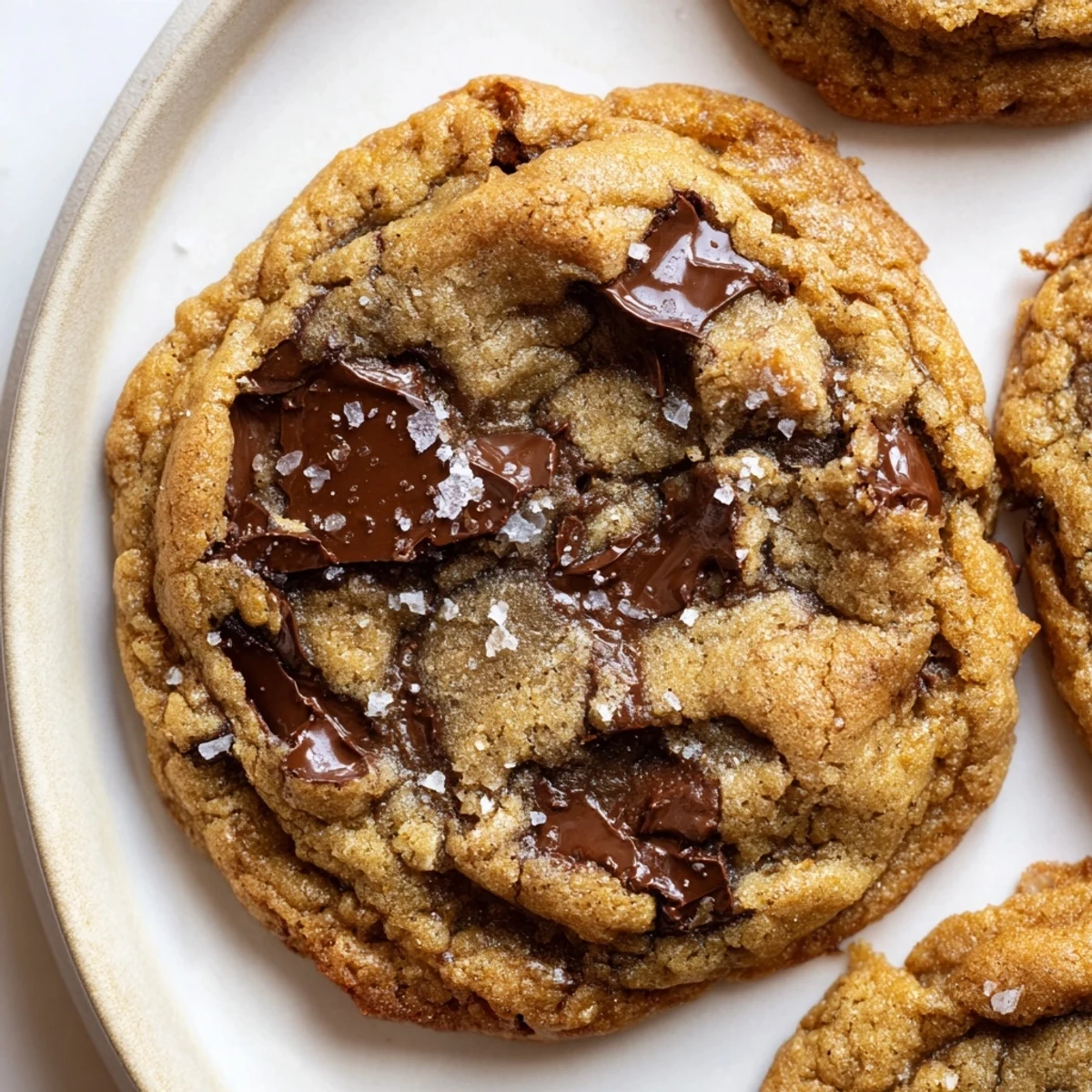 Golden gluten-free salted maple chocolate chip cookies with melty chips and flaky salt finish
