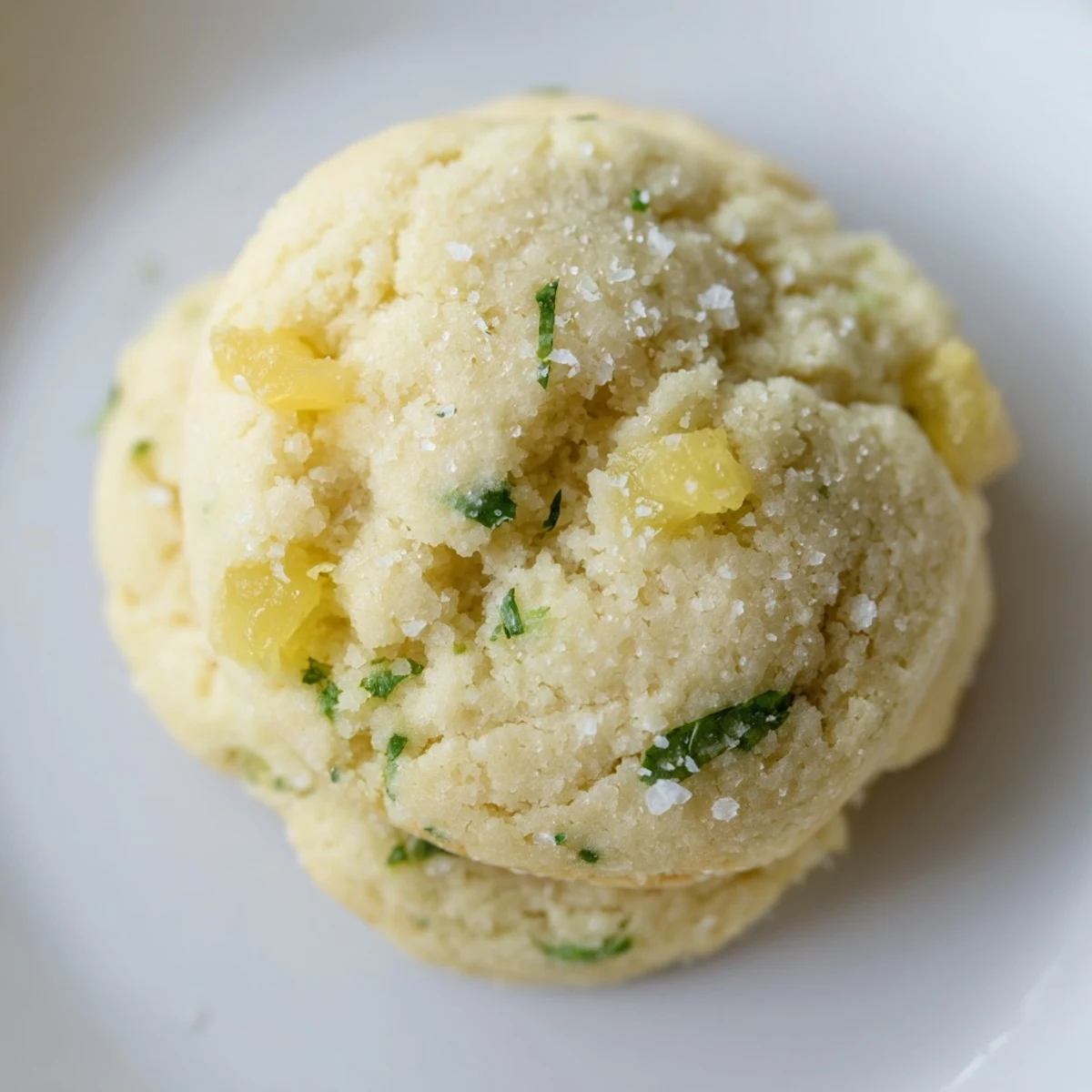 Chewy vegan pineapple mint sugar cookies studded with tropical fruit and fresh green specks