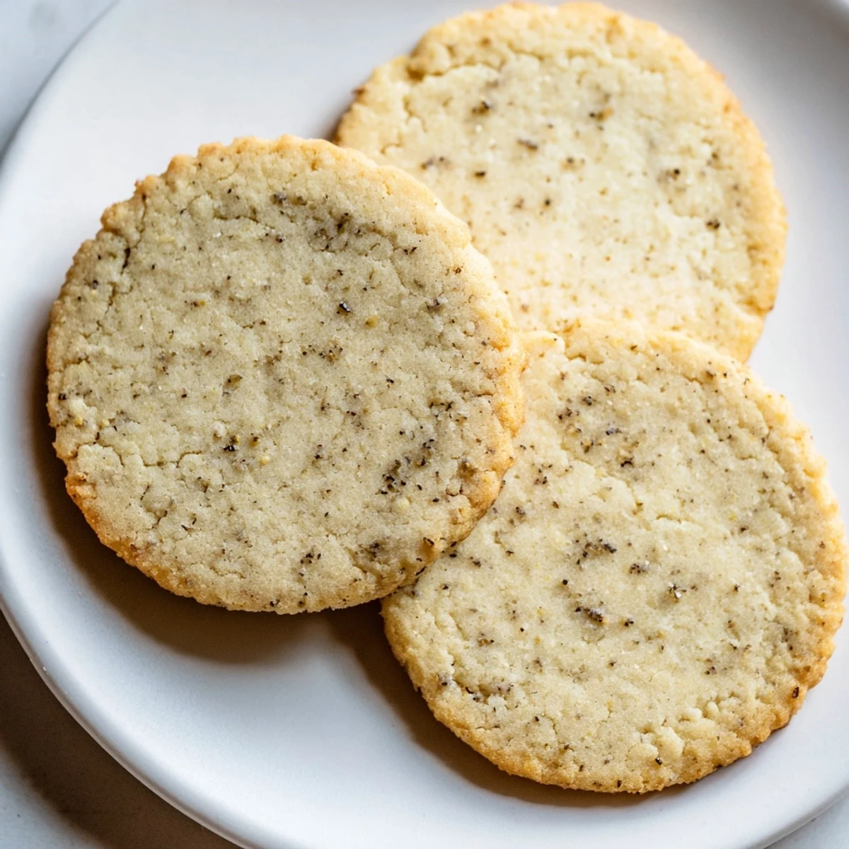 Crisp espresso-infused butter cookies with golden edges cooling on a parchment-lined baking sheet