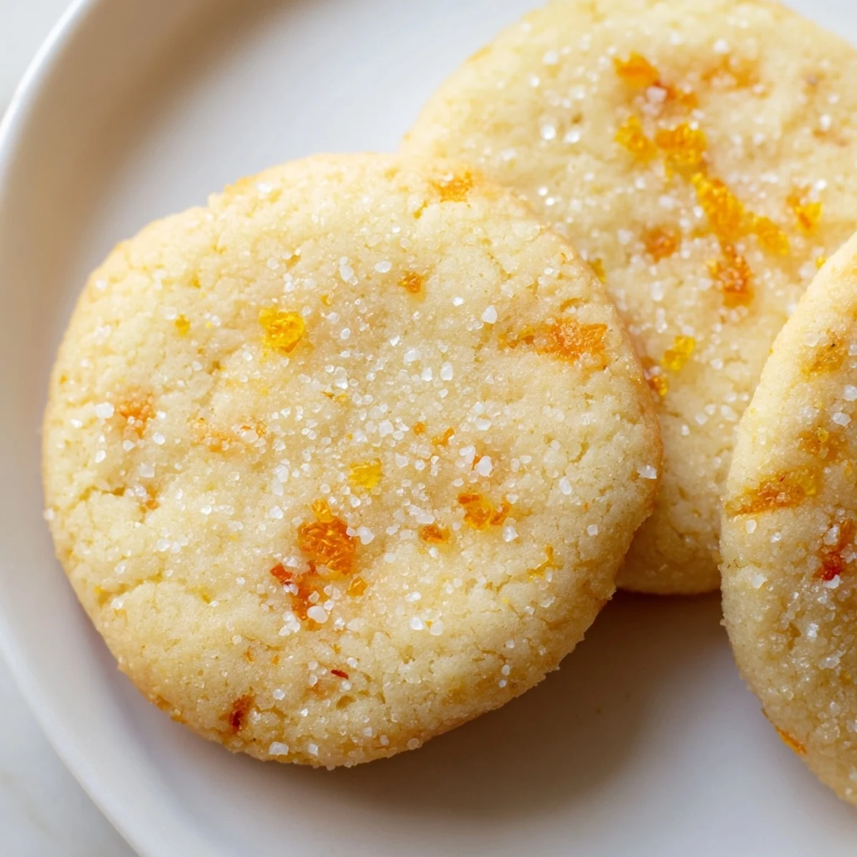 Golden vegan kumquat vanilla sugar cookies with crackly sugar coating on rustic parchment paper