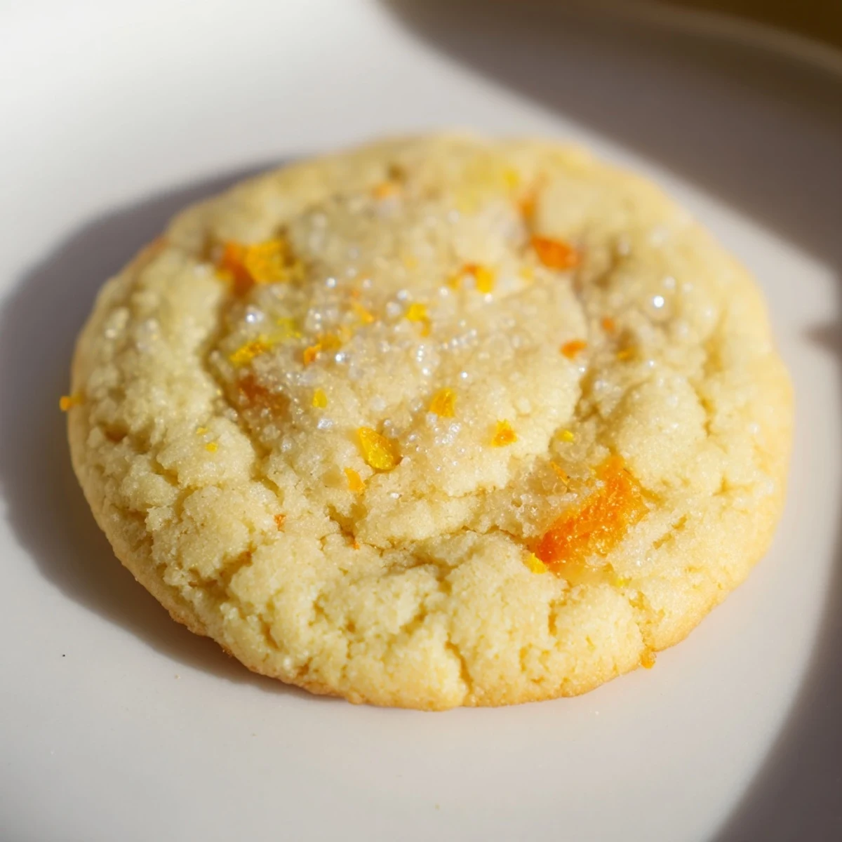 Soft plant-based kumquat vanilla sugar cookies dotted with bright orange zest pieces