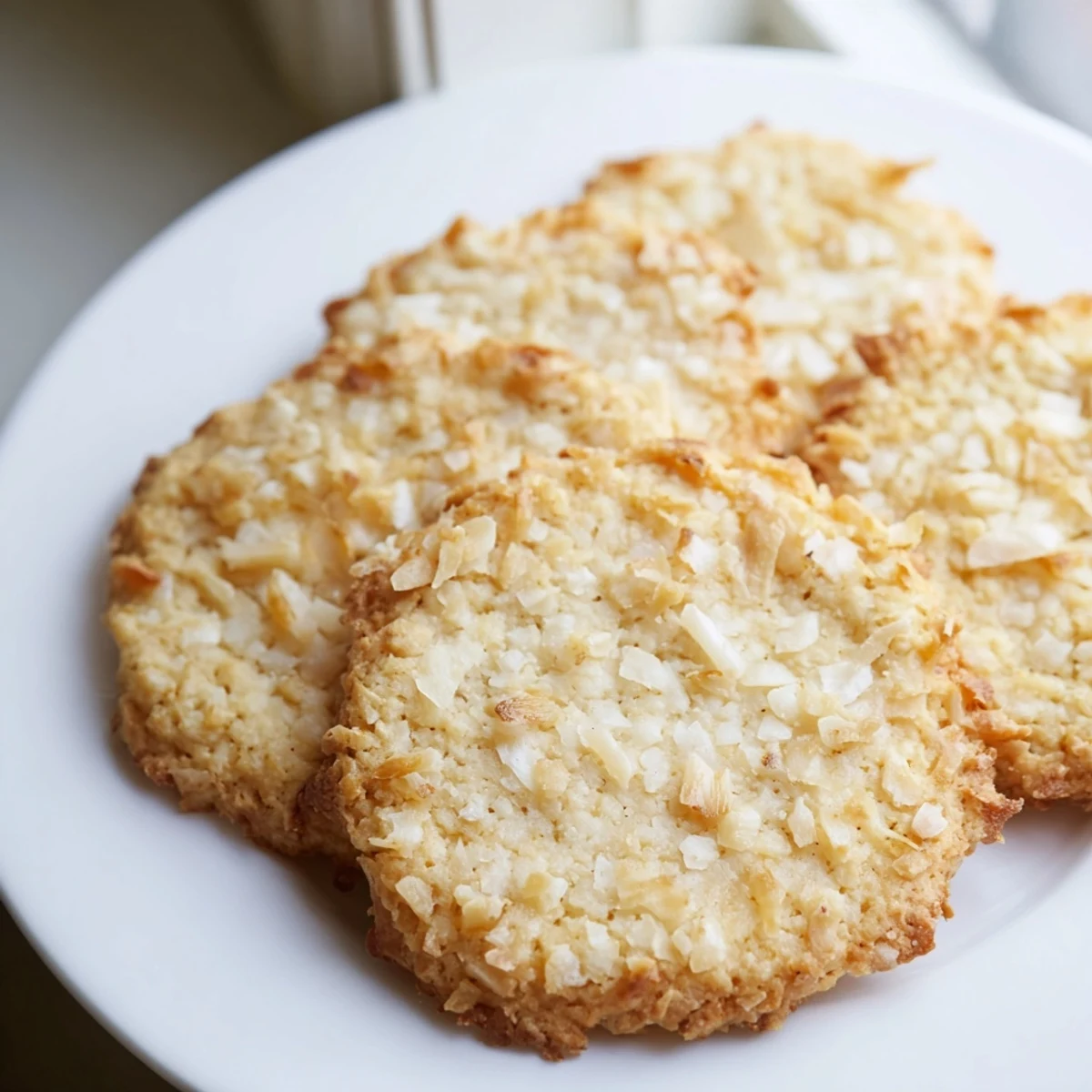 Chewy keto vanilla bean coconut cookies arranged on parchment with visible vanilla bean flecks