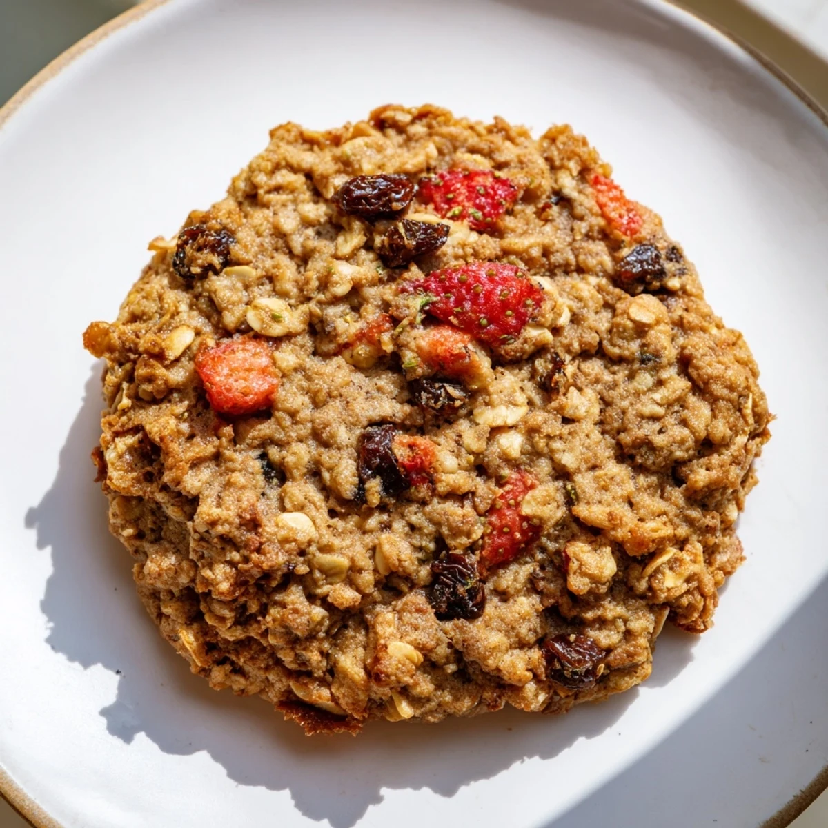 Chewy vegan strawberry basil oatmeal raisin cookies studded with bright red fruit bits
