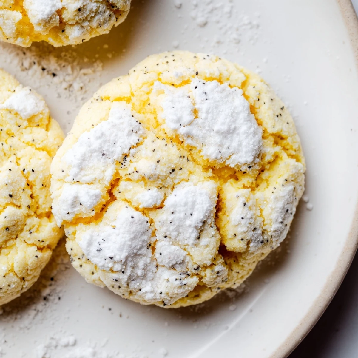 Golden gluten-free lemon poppy crinkle cookies showing classic cracked tops and speckled texture