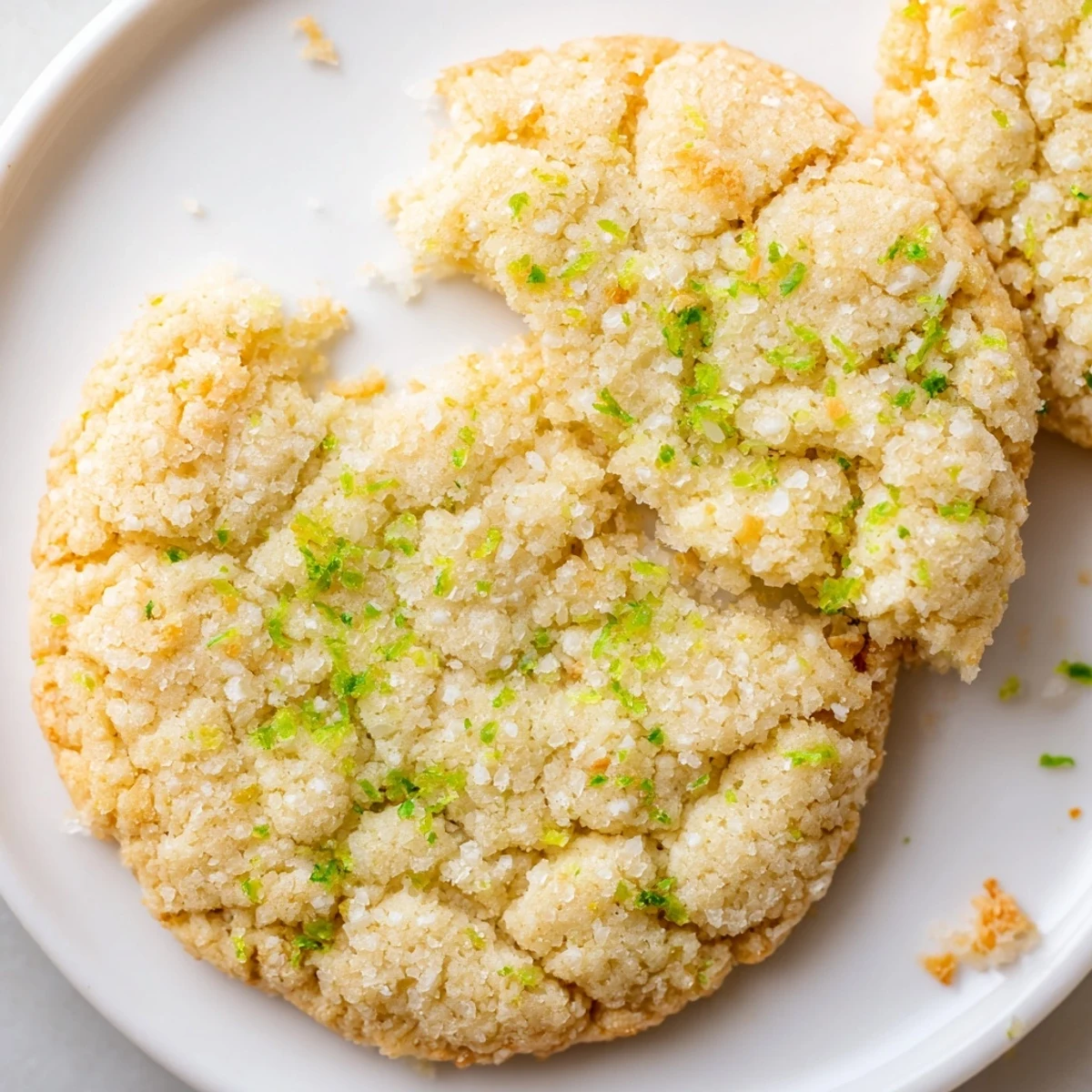 Chewy Vegan Coconut Limeade Sugar Cookies topped with bright green lime zest sprinkles