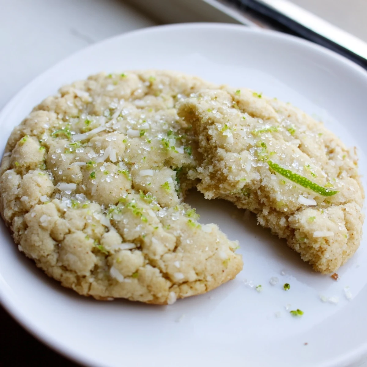A plate of freshly baked Vegan Coconut Limeade Sugar Cookies dusted with sparkling sugar
