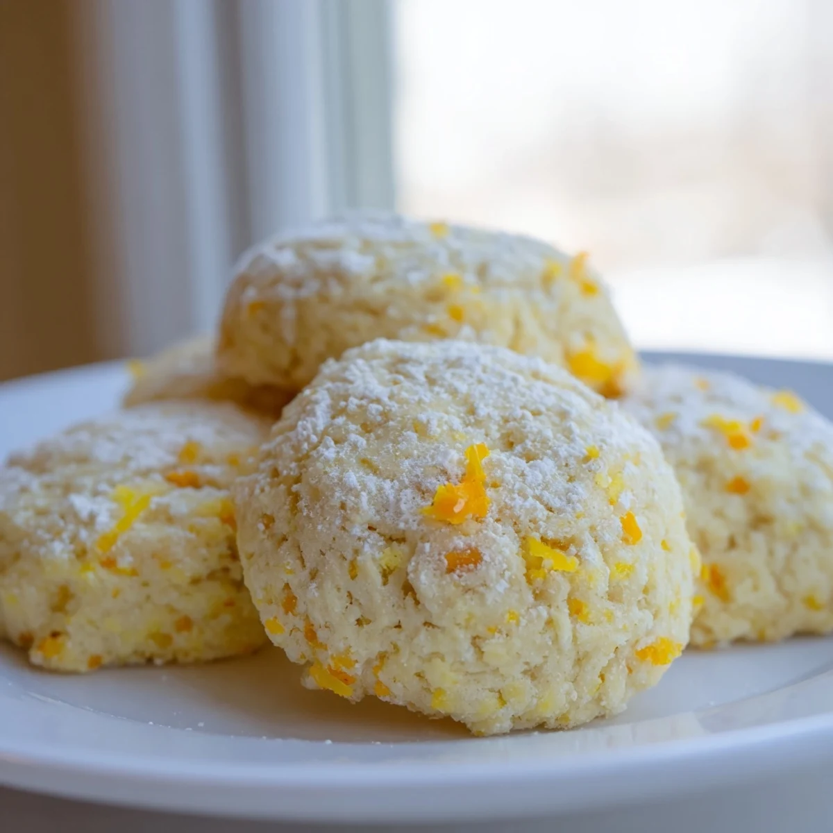 Golden Gluten-Free Vanilla Citrus Burst Cookies with speckled orange and lemon zest on rustic parchment paper