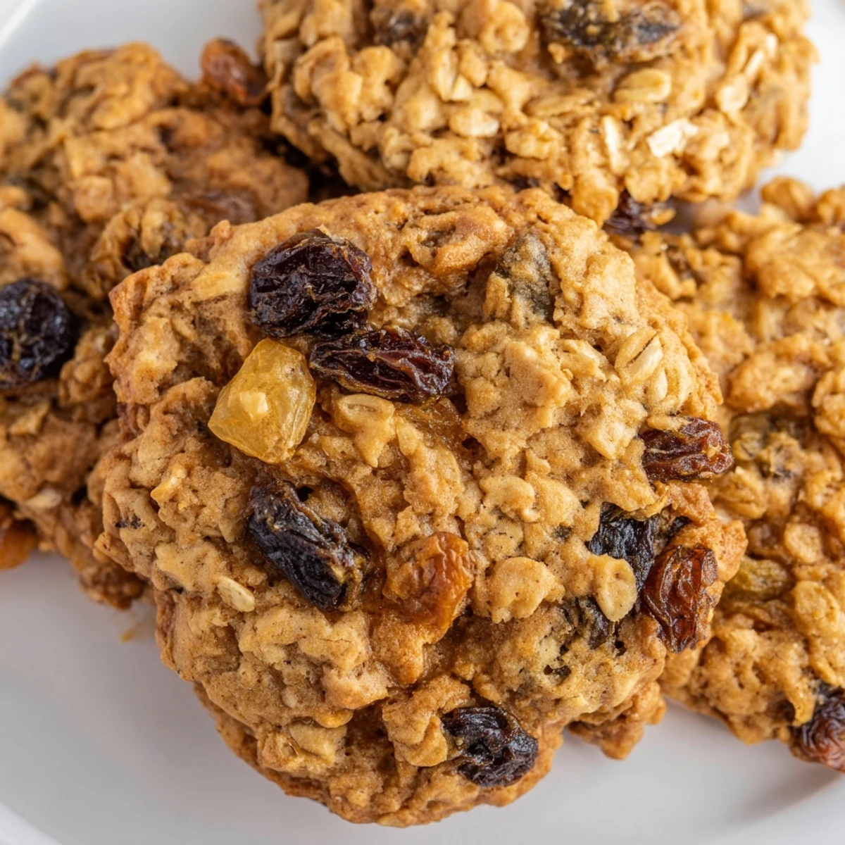 Chewy maple fig oatmeal raisin cookies studded with sweet dried fruit pieces close-up