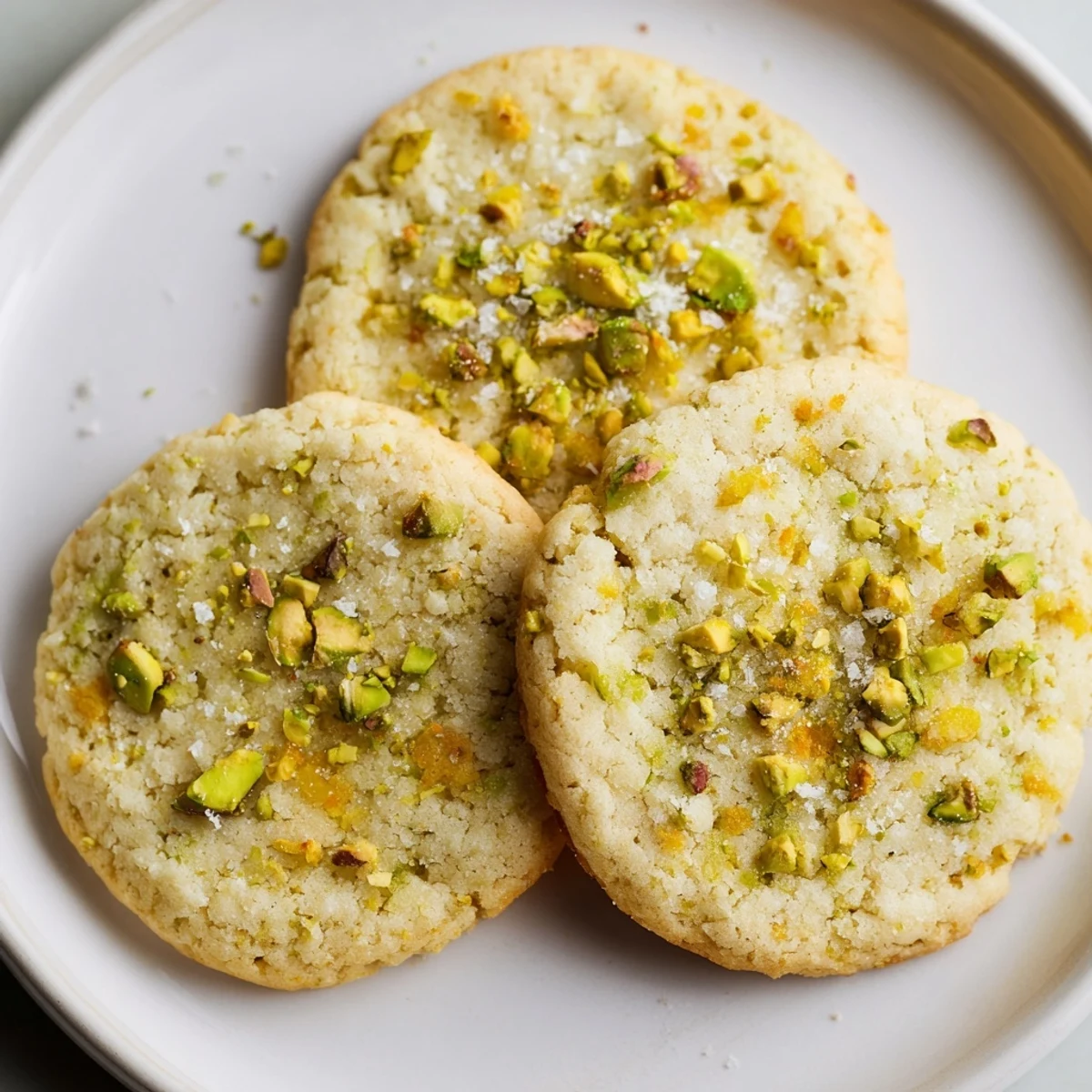 Golden gluten-free pistachio lemon zest cookies with chopped nuts on a rustic baking sheet.