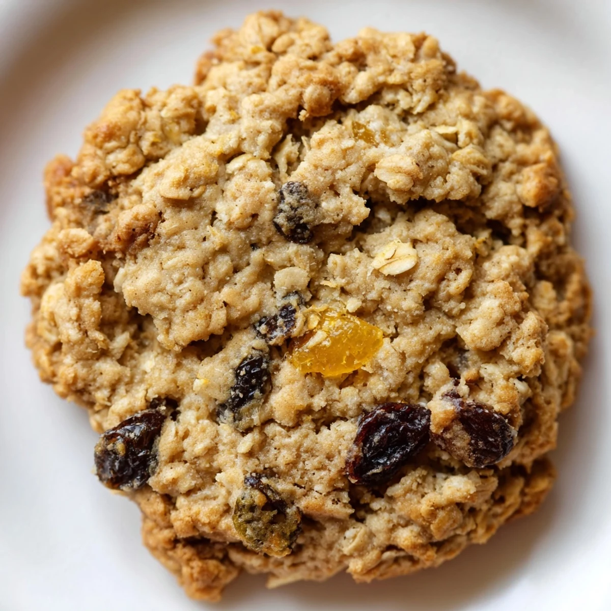 Chewy orange cranberry oatmeal raisin cookies studded with dried fruit on parchment paper