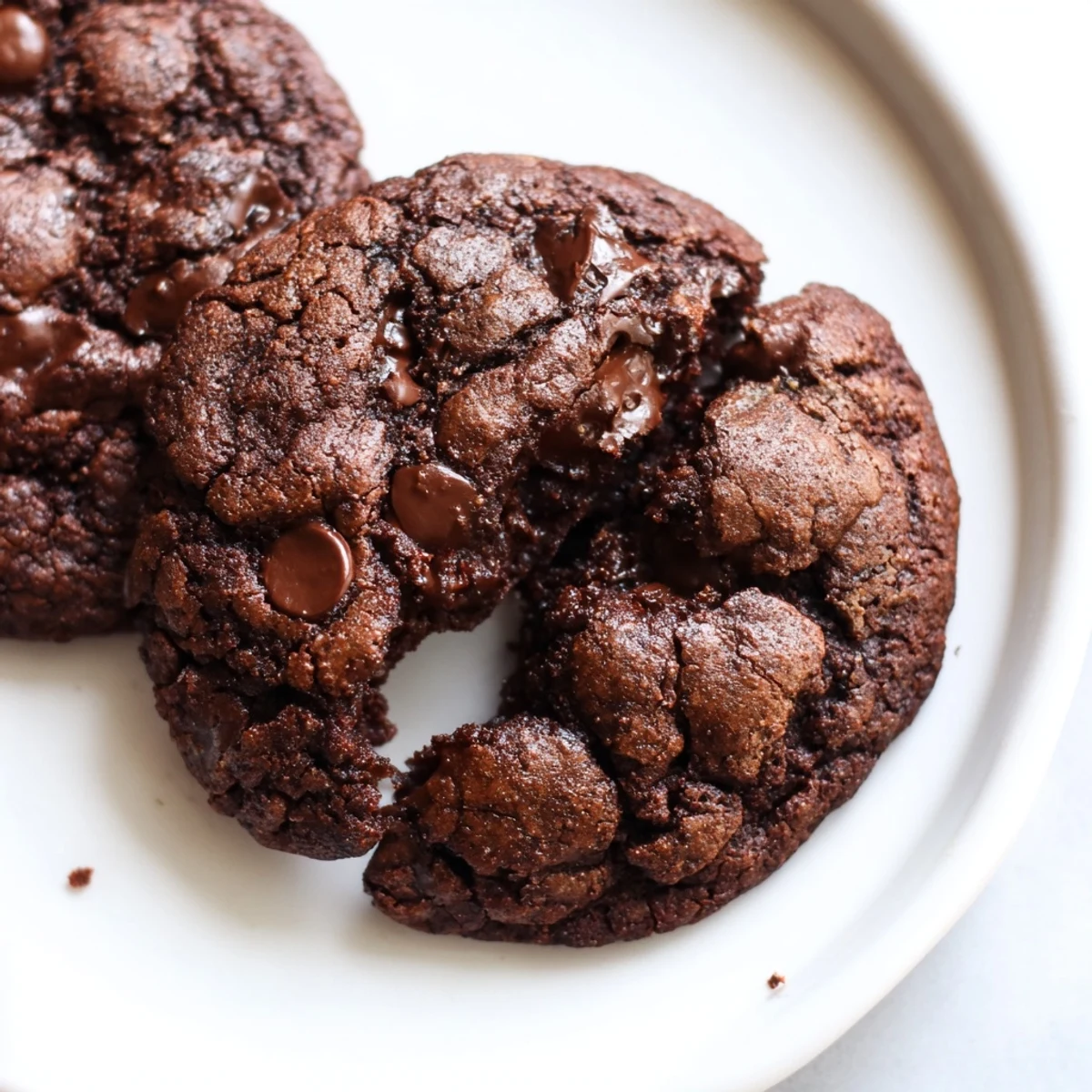 Chewy Gluten-Free Mocha Fudge Chocolate Chip Cookies with melty chocolate chips on rustic baking sheet