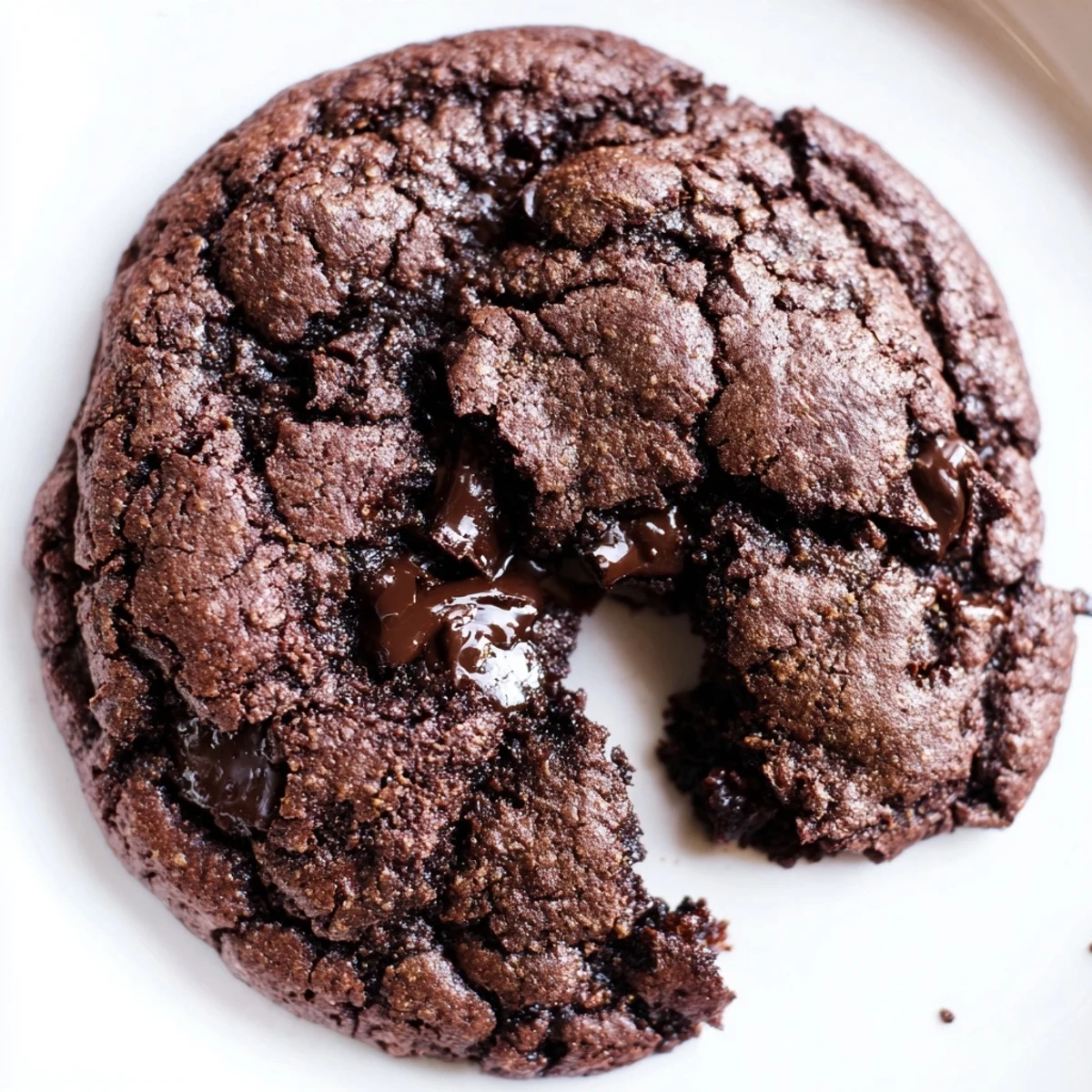 Glossy Gluten-Free Mocha Fudge Chocolate Chip Cookies stacked on a white ceramic serving plate
