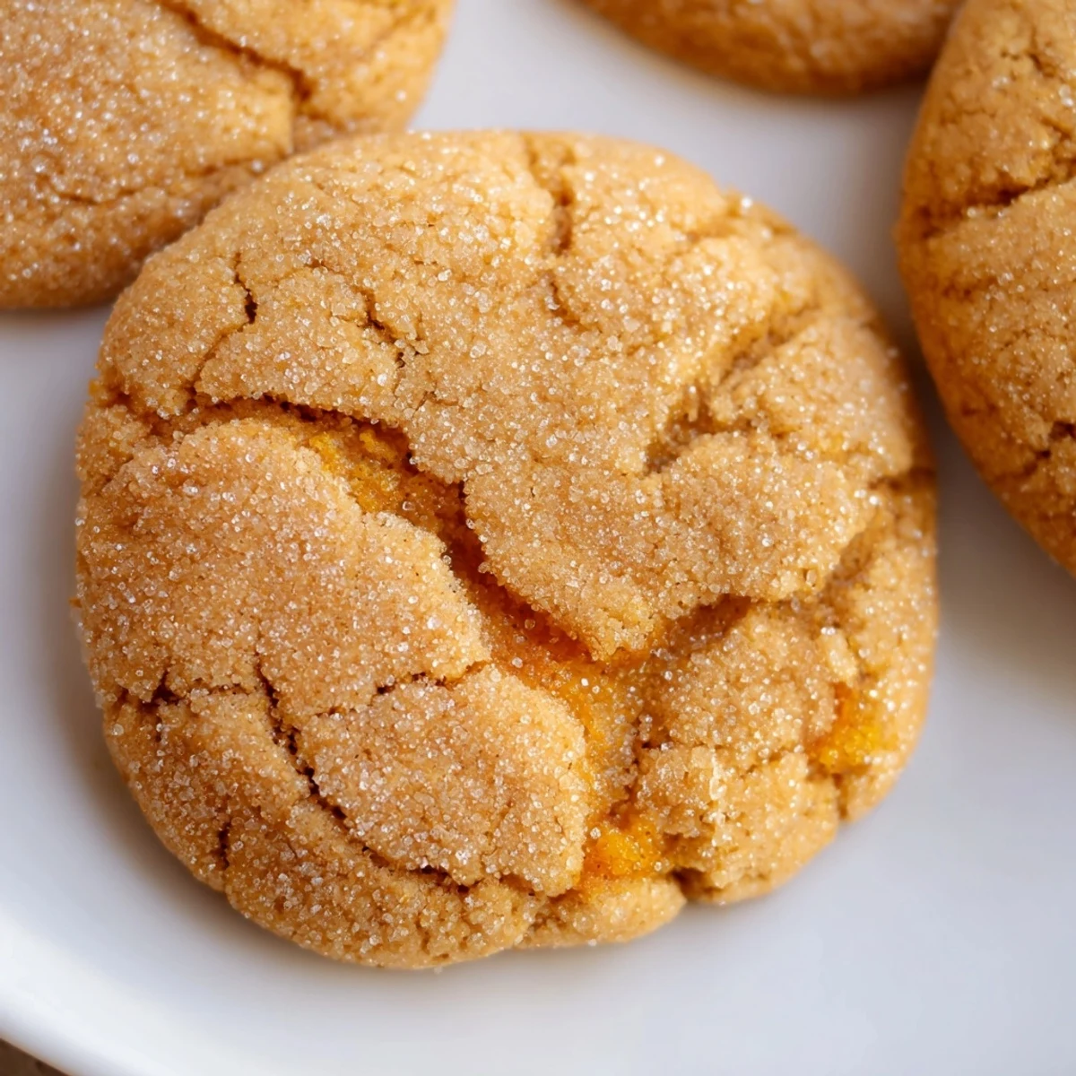 Soft vegan persimmon vanilla sugar cookies with crackled sugar tops on a rustic baking sheet