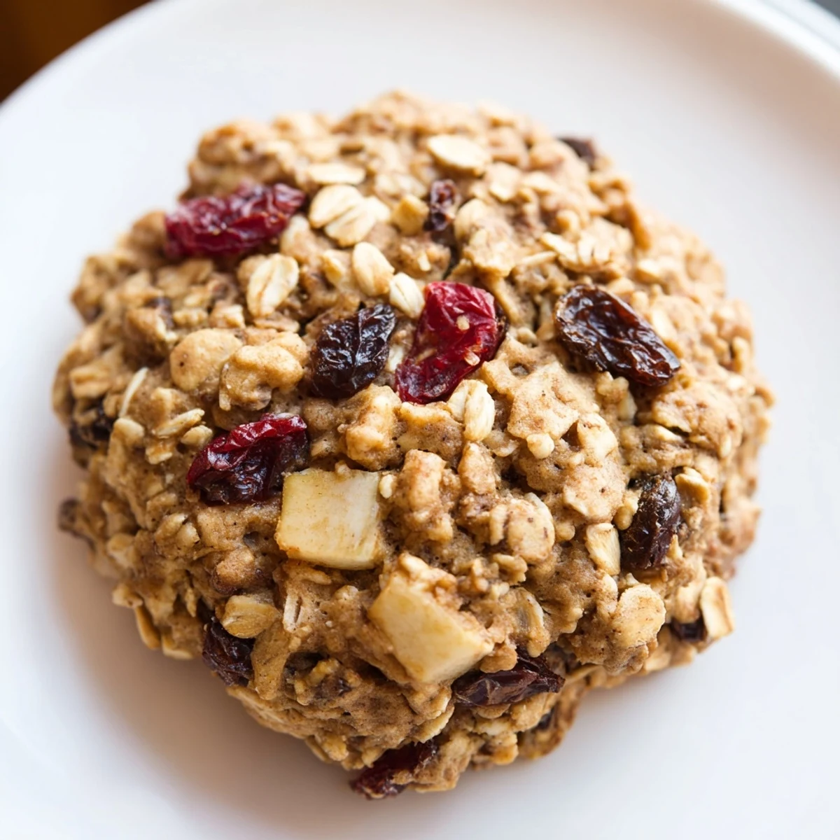 Fresh baked apple cranberry oatmeal raisin cookies arranged on parchment paper ready to serve