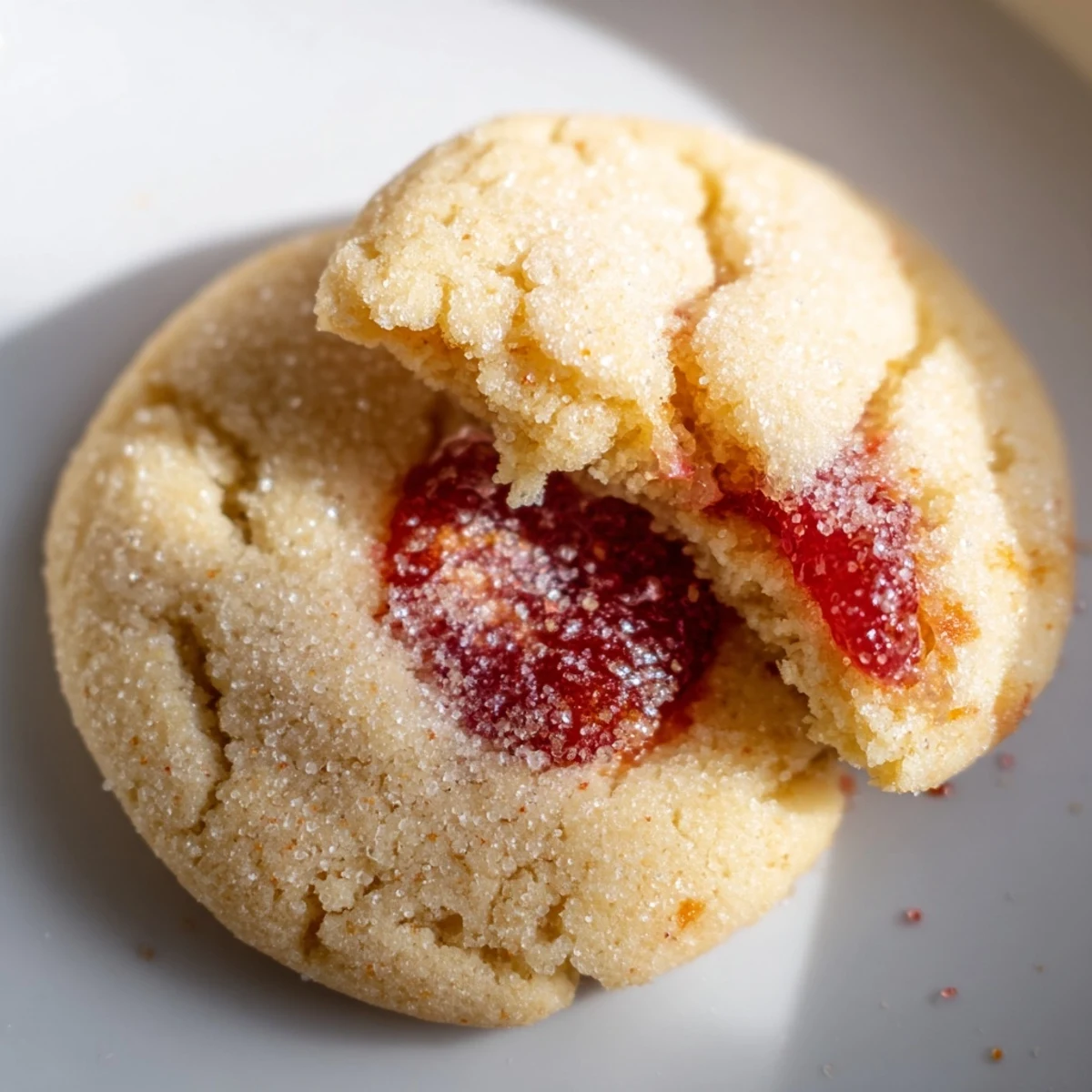 Chewy Vegan Guava Vanilla Sugar Cookies topped with sparkling sugar and bursting with tropical fruit