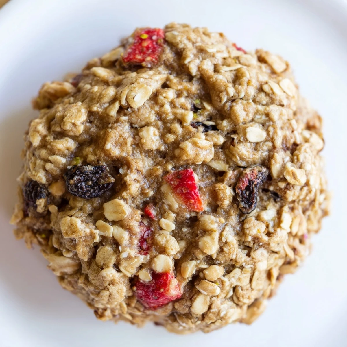 Golden Vegan Strawberry Lime Oatmeal Raisin Cookies with speckled lime zest on rustic parchment paper