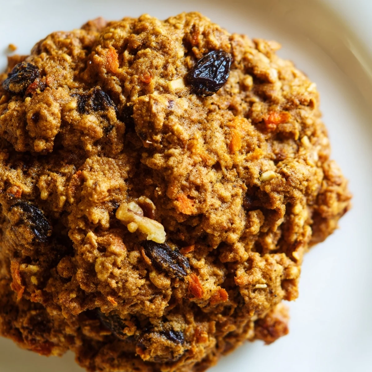 Chewy carrot spice oatmeal raisin cookies loaded with plump raisins on a rustic plate