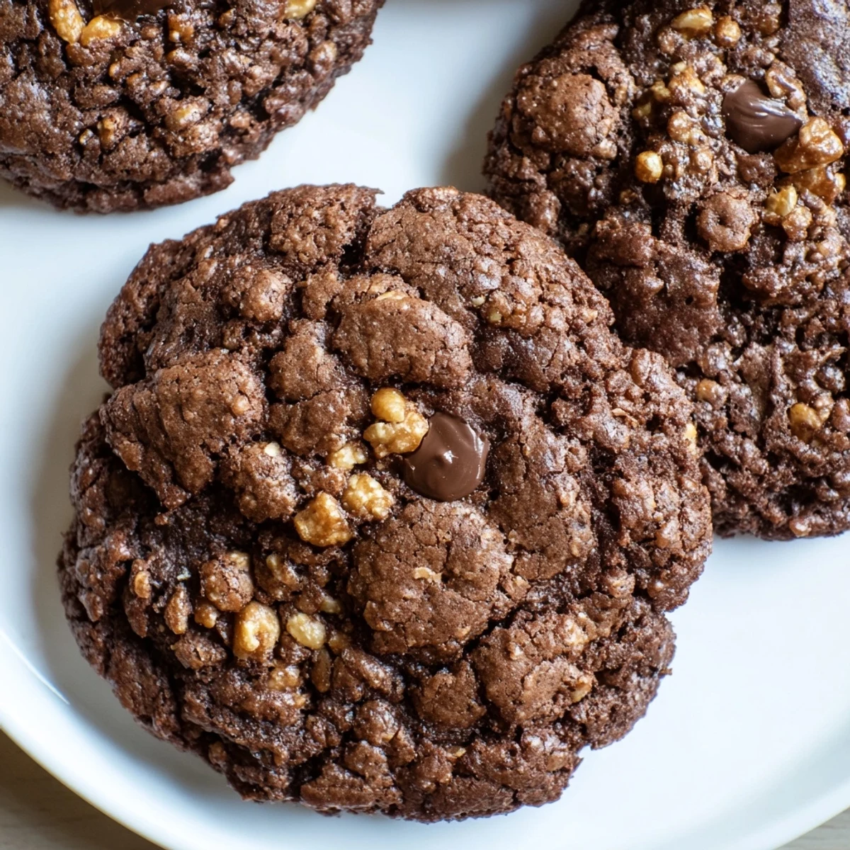 Warm gluten-free chocolate hazelnut crunch cookies served alongside a glass of cold milk