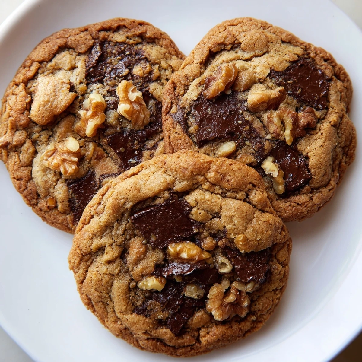 Golden-brown gluten-free espresso walnut chocolate chip cookies cooling on a wire rack