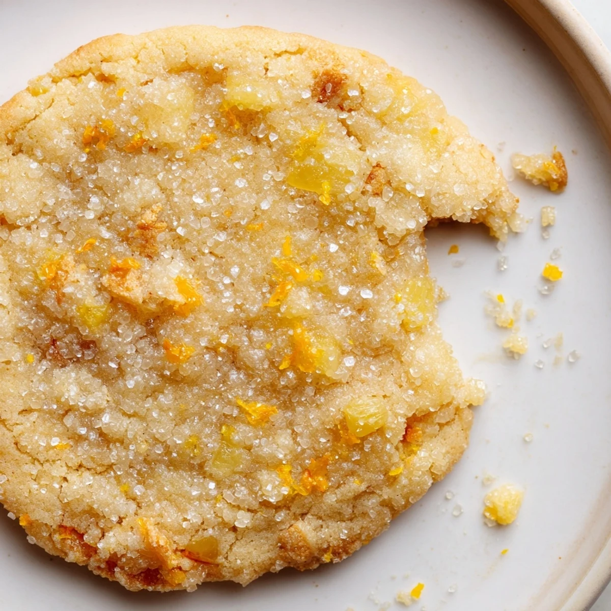 Golden vegan pineapple orange sugar cookies fresh from the oven on parchment paper