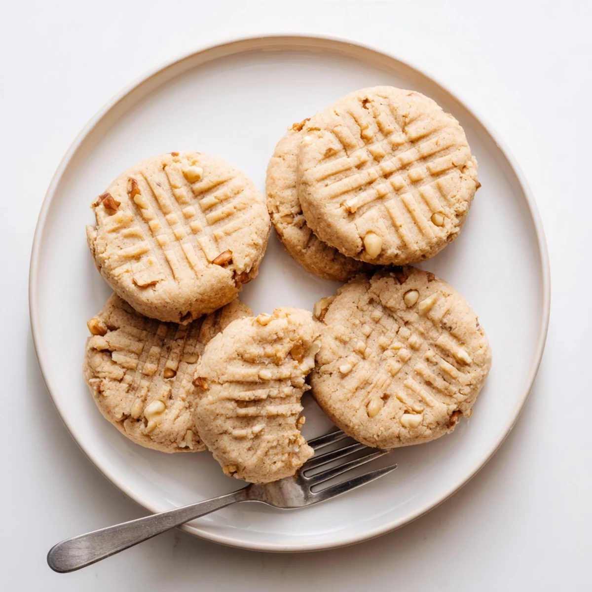 Warm keto maple walnut butter cookies arranged on a rustic plate for serving