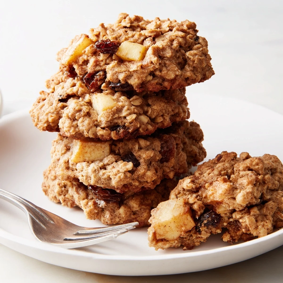Golden apple cinnamon crumble oatmeal raisin cookies with buttery streusel on a wire rack