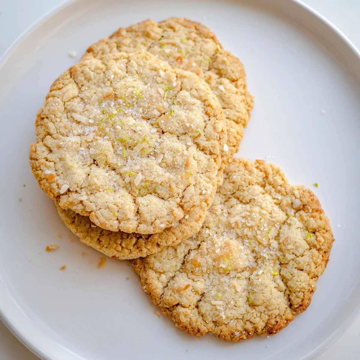 Soft vegan coconut lime sugar cookies with golden edges on a parchment-lined baking sheet