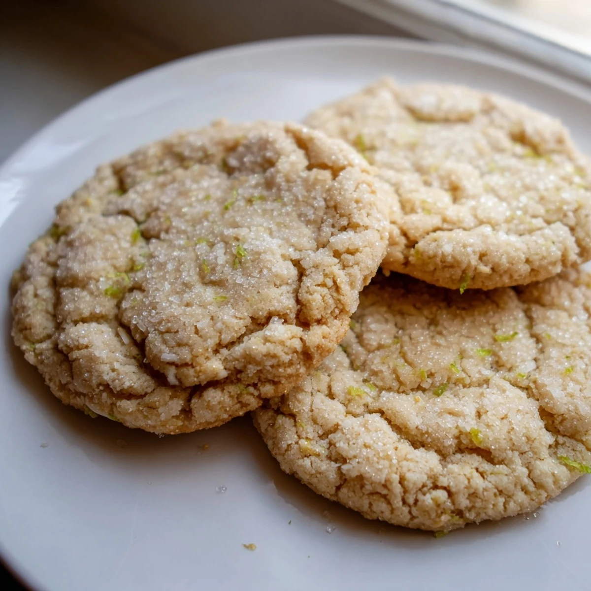 Bright and zesty vegan coconut lime sugar cookies arranged on a rustic wire cooling rack