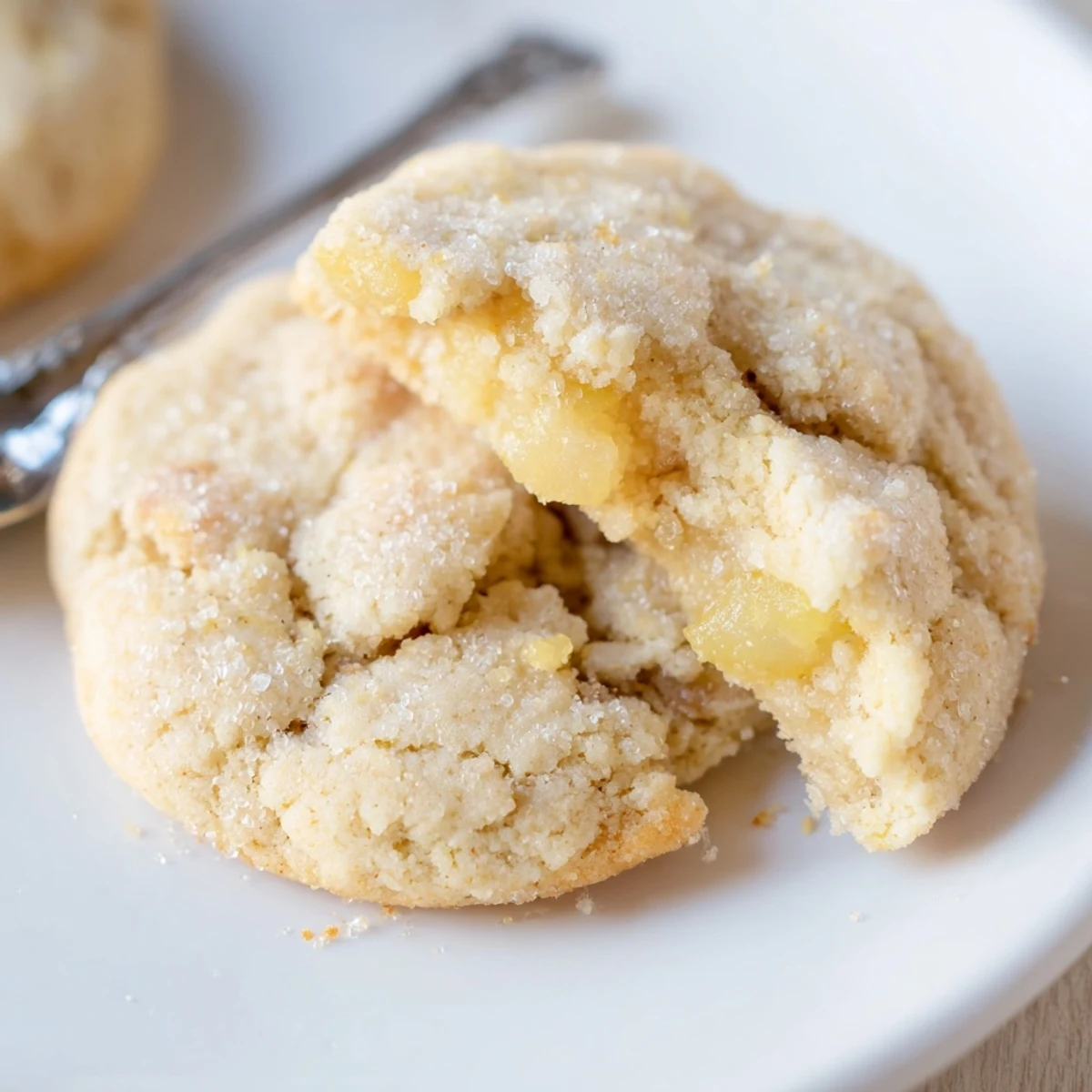 Warm Vegan Pineapple Vanilla Sugar Cookies stacked, chewy centers, tropical vanilla aroma.