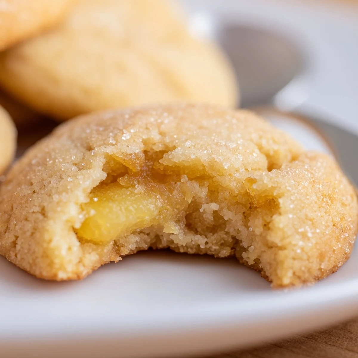 Vegan Pineapple Vanilla Sugar Cookies on parchment, golden edges, sugared tops.