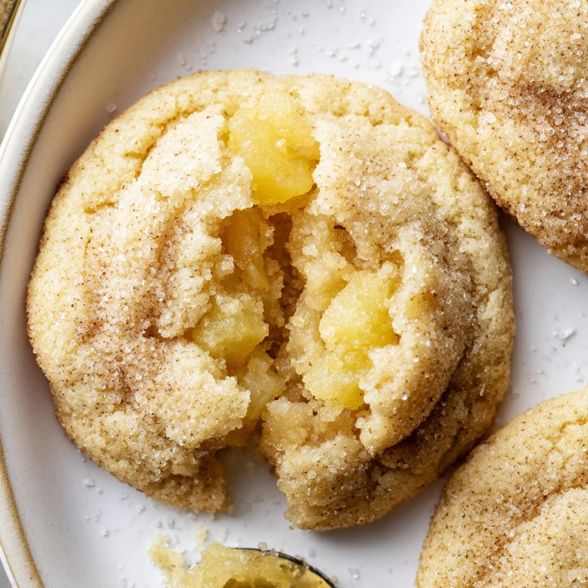 Plate of Vegan Pineapple Vanilla Sugar Cookies beside coconut milk, bright pineapple notes.
