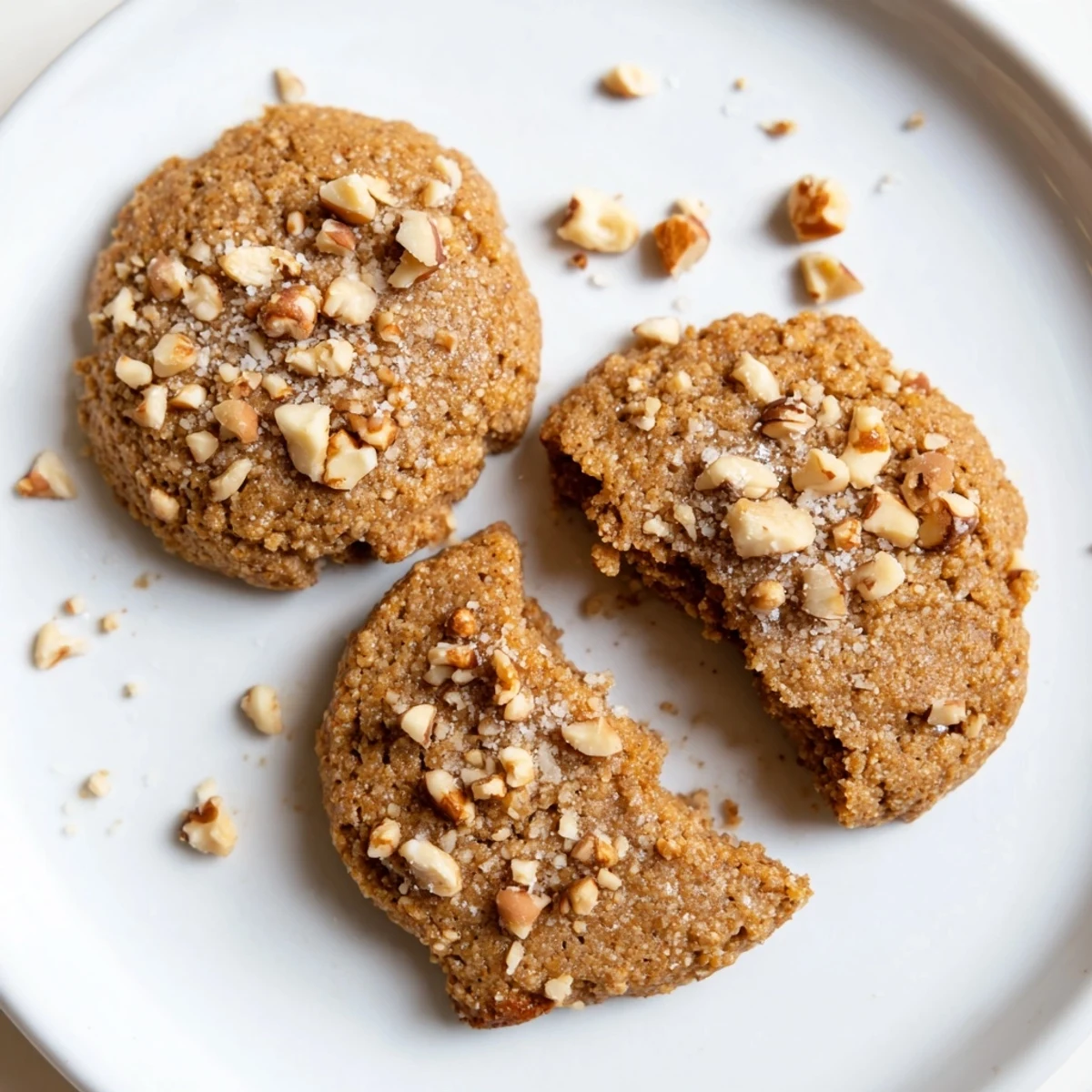 Keto Vanilla Hazelnut Crunch Cookies cooling on parchment, golden edges, nutty crunch