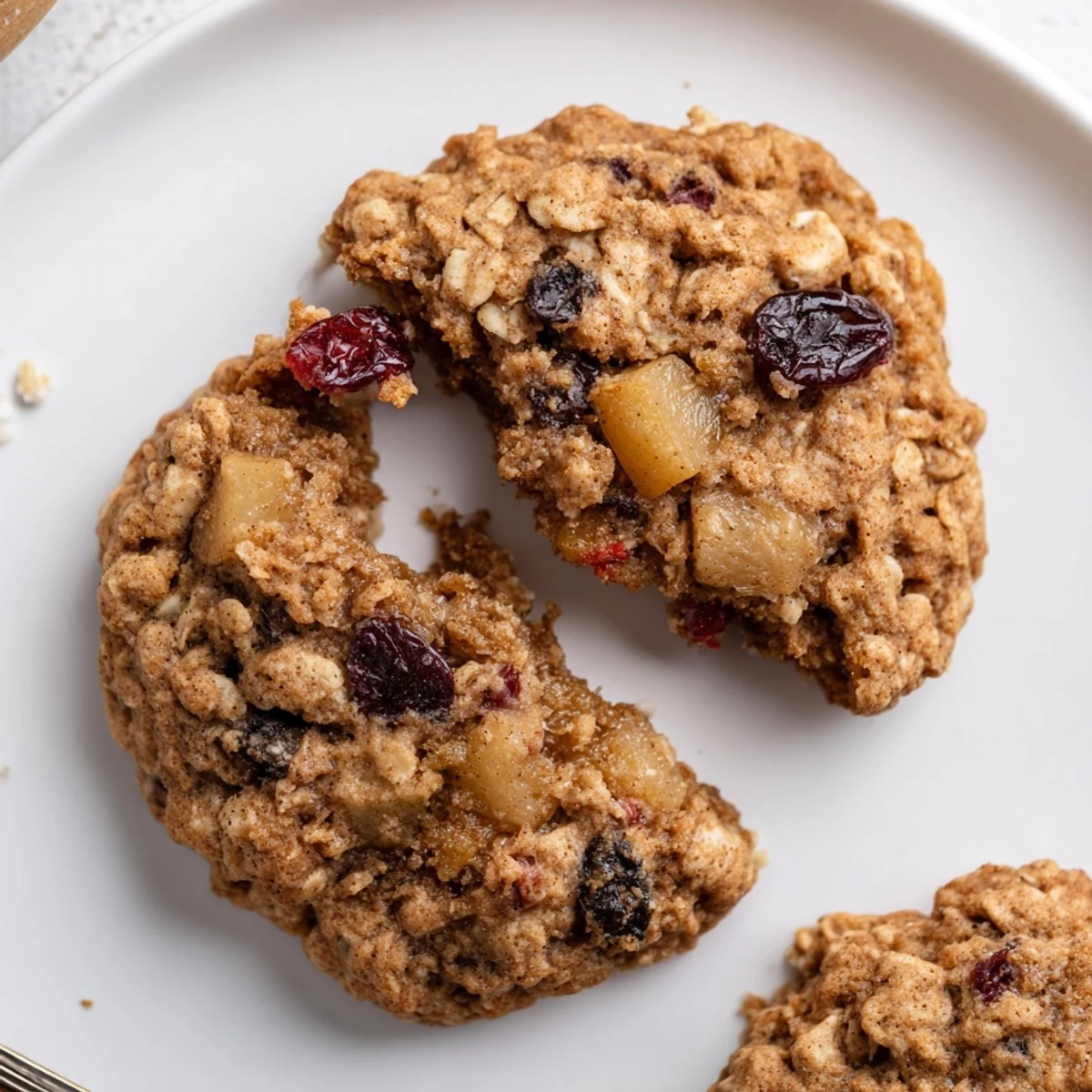 Spiced Pear Cranberry Oatmeal Raisin Cookies, chewy with golden edges and fragrant cinnamon