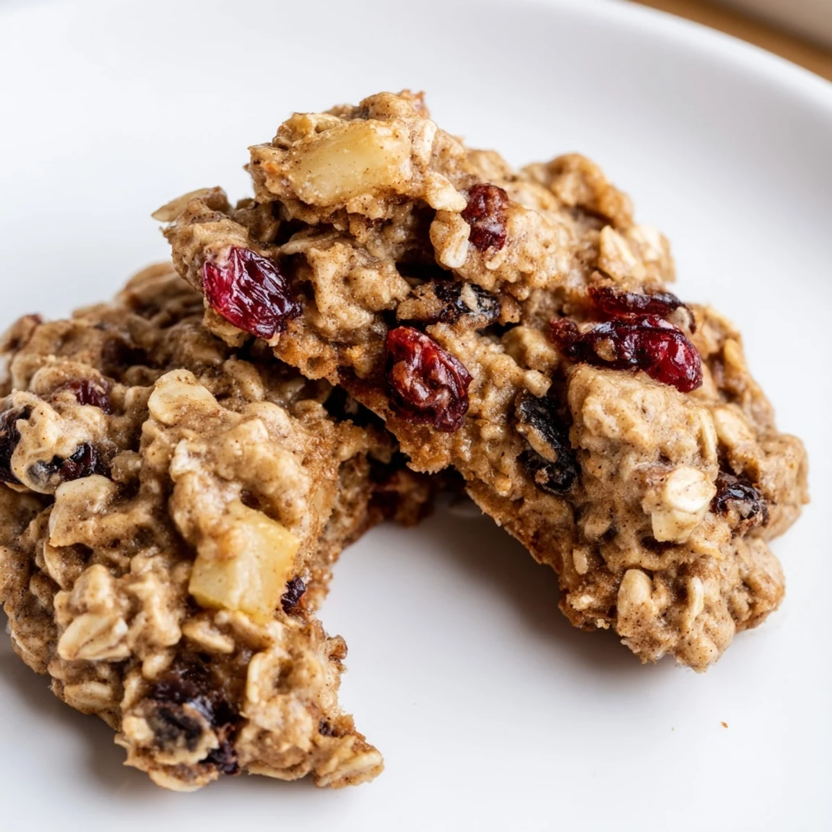 Warm Spiced Pear Cranberry Oatmeal Raisin Cookies on parchment, cooling beside coffee