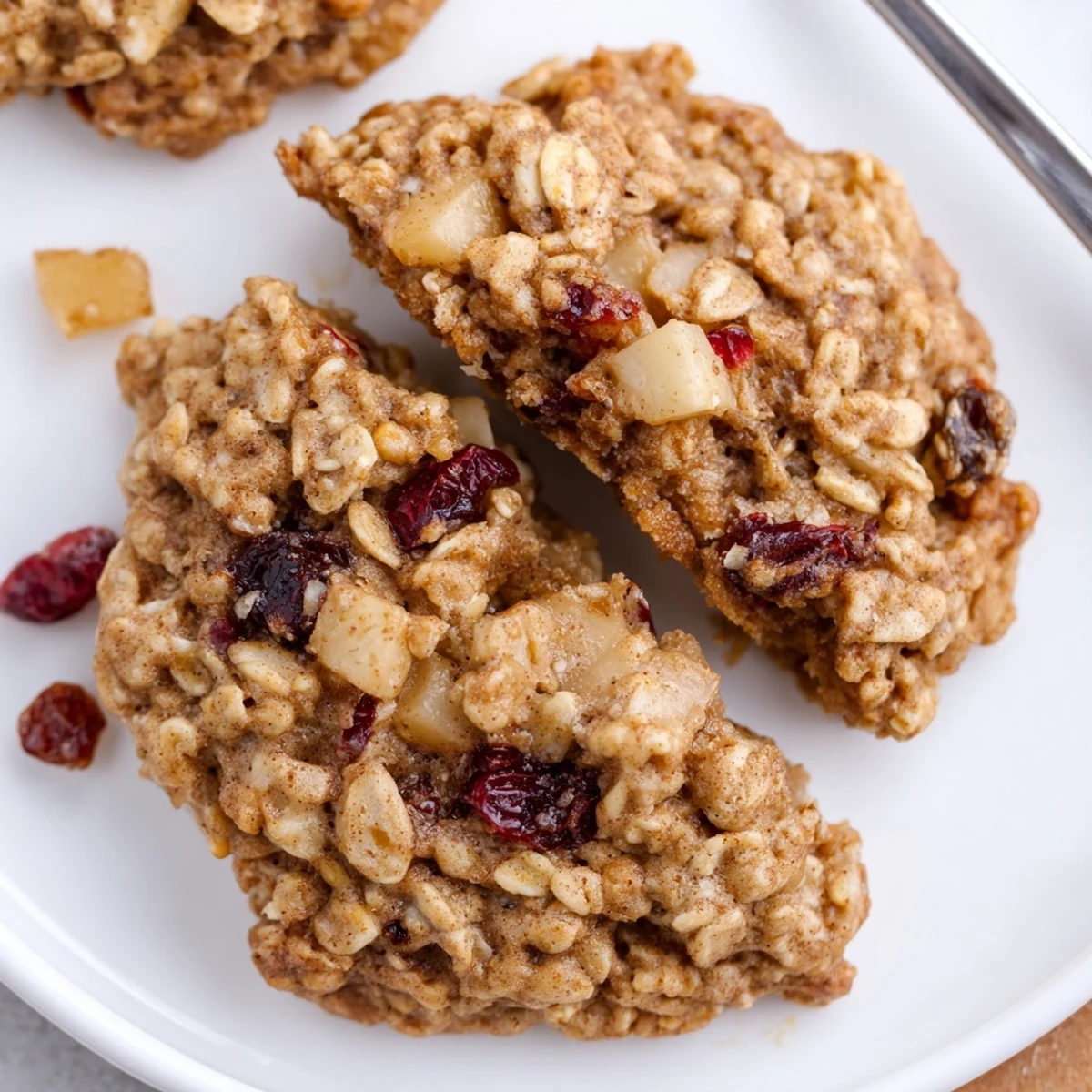 Fresh-baked Spiced Pear Cranberry Oatmeal Raisin Cookies, studded with juicy pear pieces