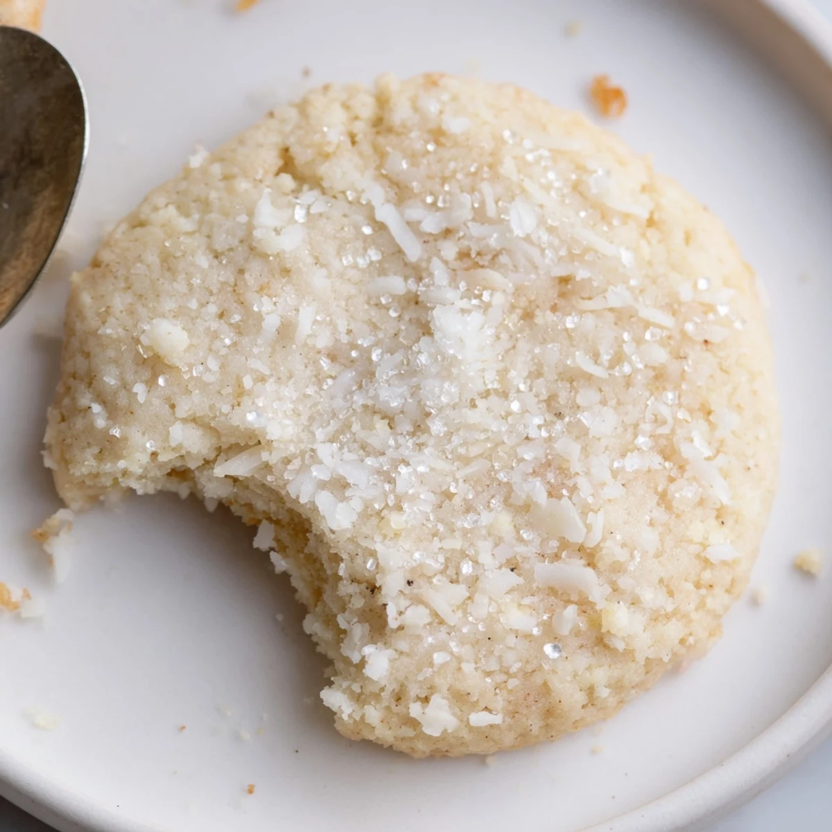 Vegan Coconut Vanilla Sugar Cookies cooling on a wire rack, lightly golden.  