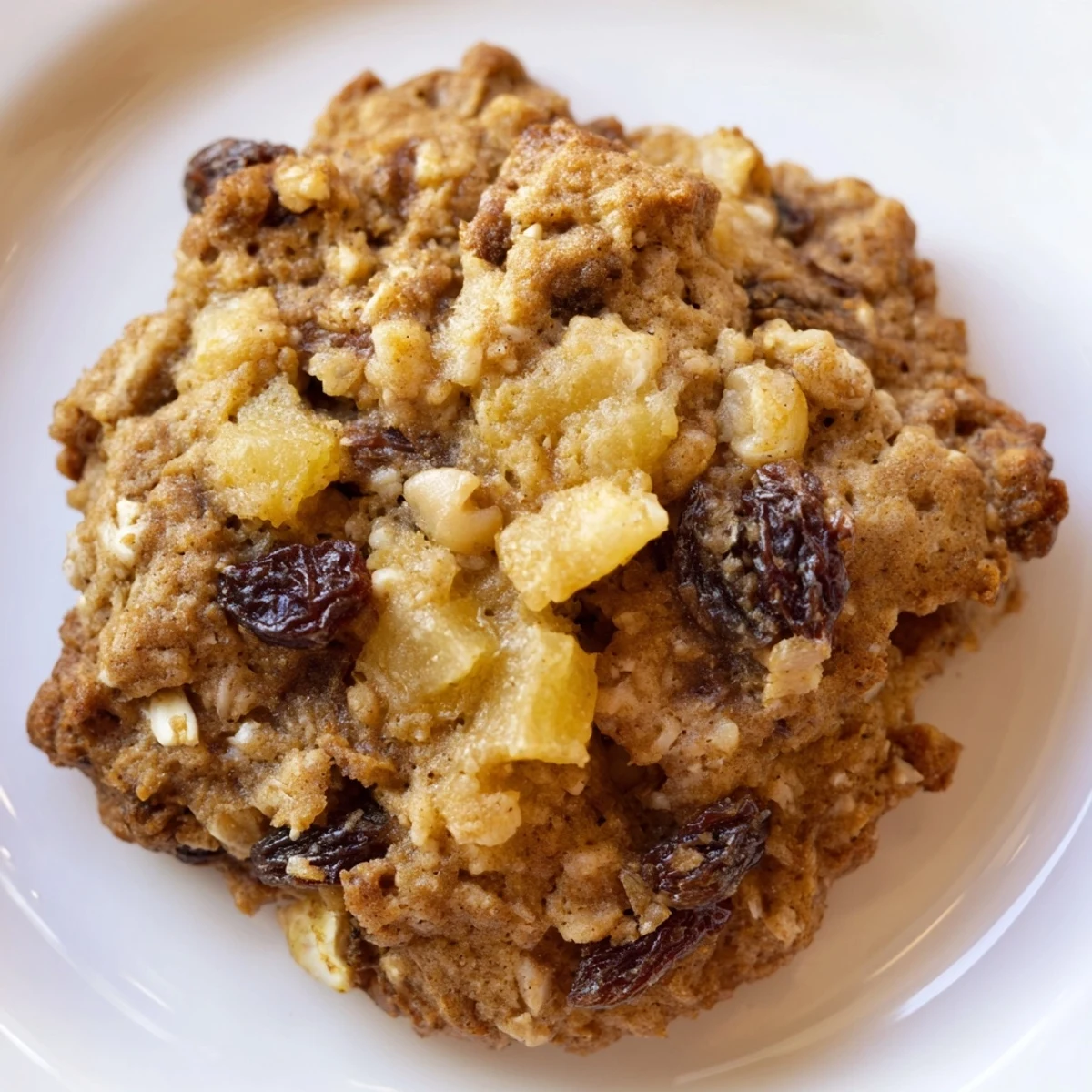 Warm Apple Ginger Oatmeal Raisin Cookies piled on parchment, steam rising.