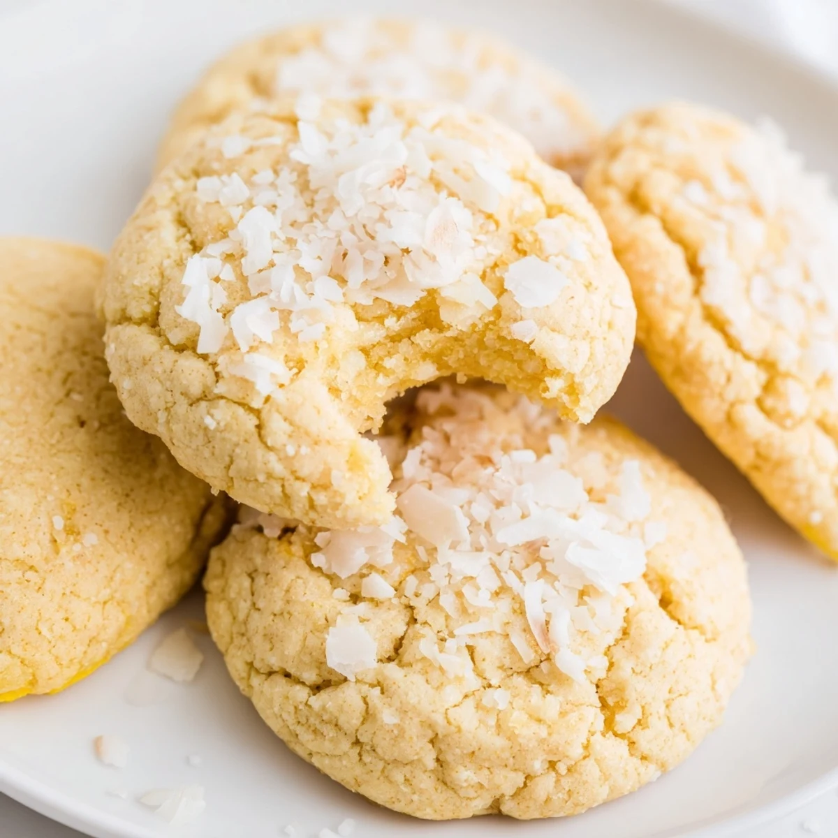 Gluten-Free Lemon Coconut Sugar Cookies with zesty lemon scent and coconut flakes  