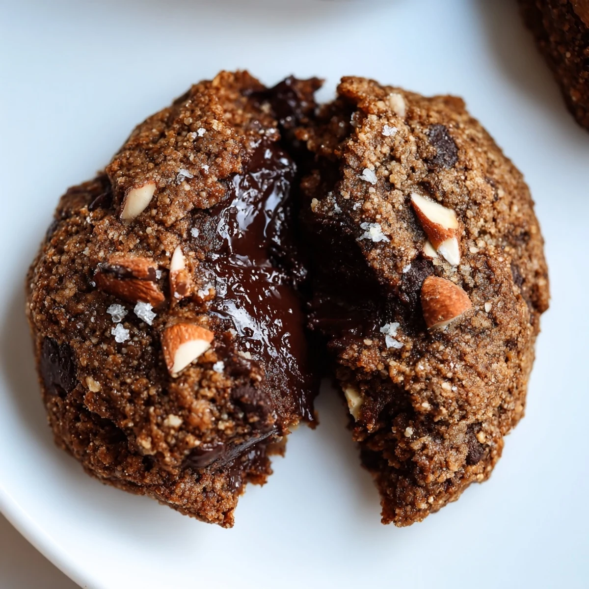 Plate of Gluten Free Espresso Almond Fudge Cookies beside steaming espresso cup