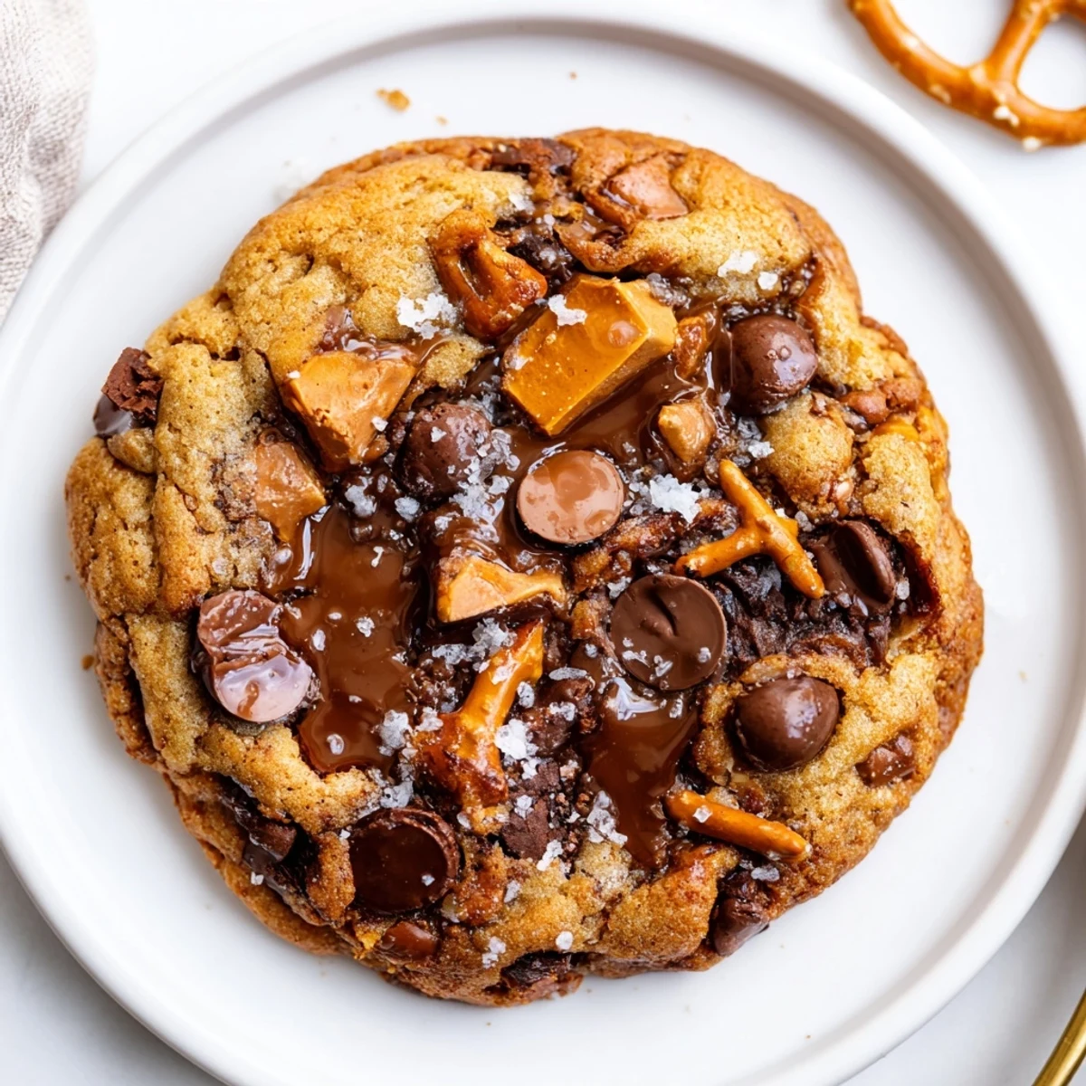 Brown Butter Caramel Pretzel Chocolate Chip Cookies chilled dough balls ready to bake, salty-sweet.