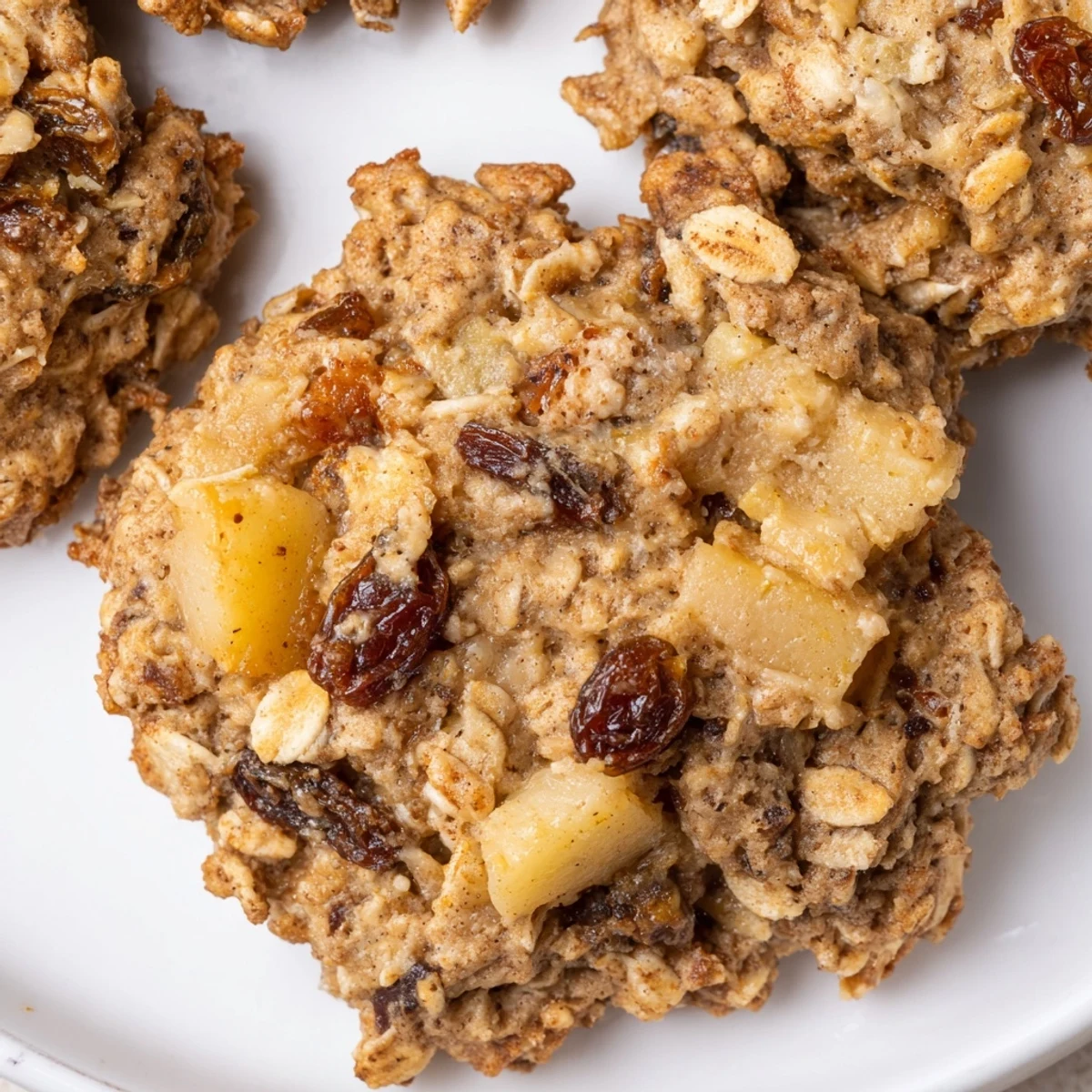 Apple Date Oatmeal Raisin Cookies on parchment, warm, chewy centers and golden edges