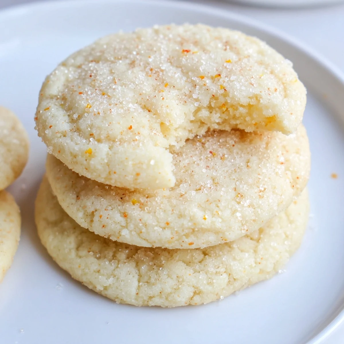 Stacked Vegan Orange Vanilla Sugar Cookies beside almond milk, bright zesty scent