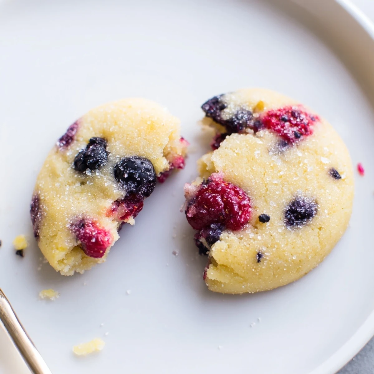 Vegan Pineapple Berry Sugar Cookies piled on a parchment-lined baking sheet, golden edges