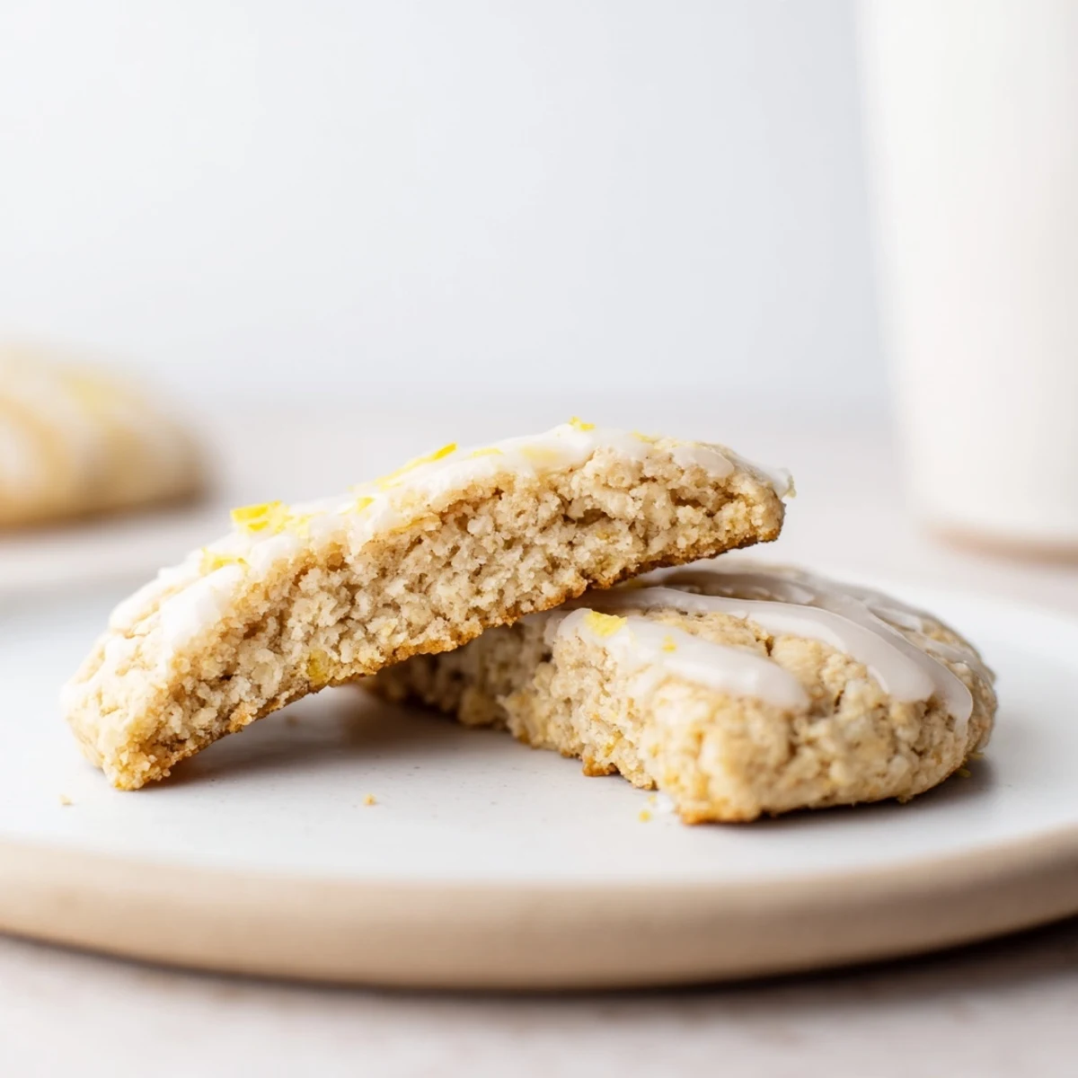 Plated Gluten-Free Lemon Almond Drizzle Cookies, almond crumb visible, citrus scent
