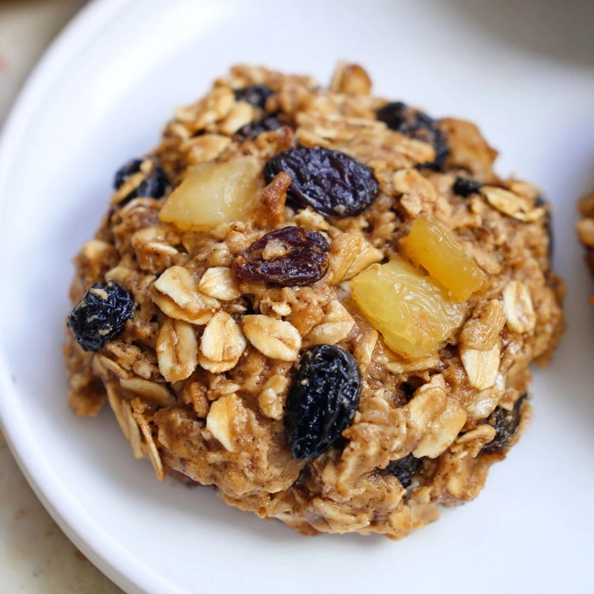 Chewy Vegan Blueberry Pineapple Oatmeal Raisin Cookies studded with juicy dried fruit