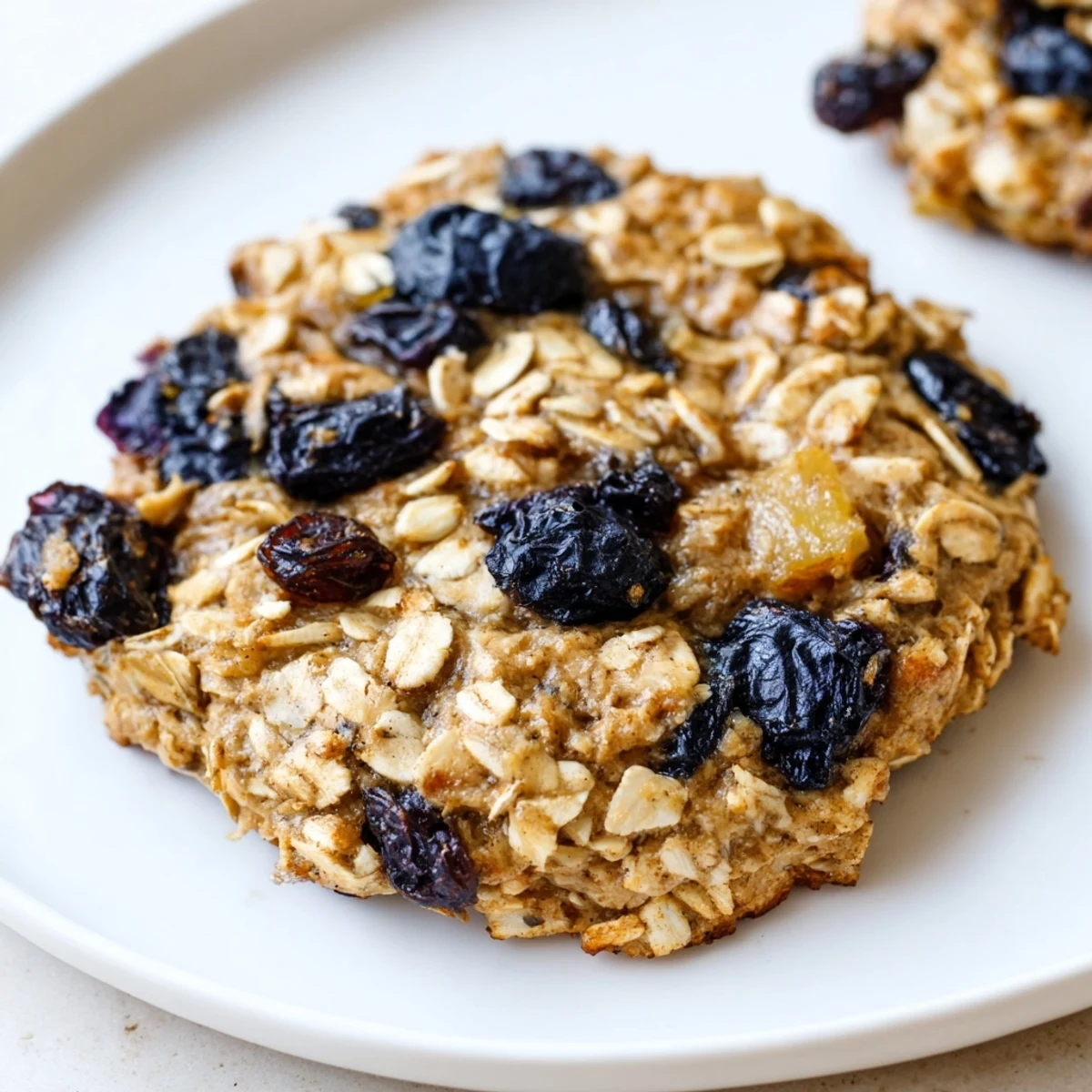 Plate of Vegan Blueberry Pineapple Oatmeal Raisin Cookies served with fragrant chai