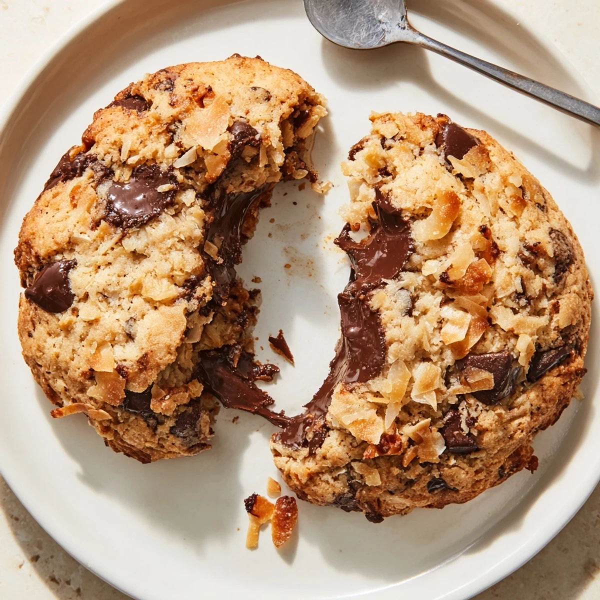 Plate of warm Gluten-Free Espresso Coconut Chocolate Chip Cookies, bold coffee aroma