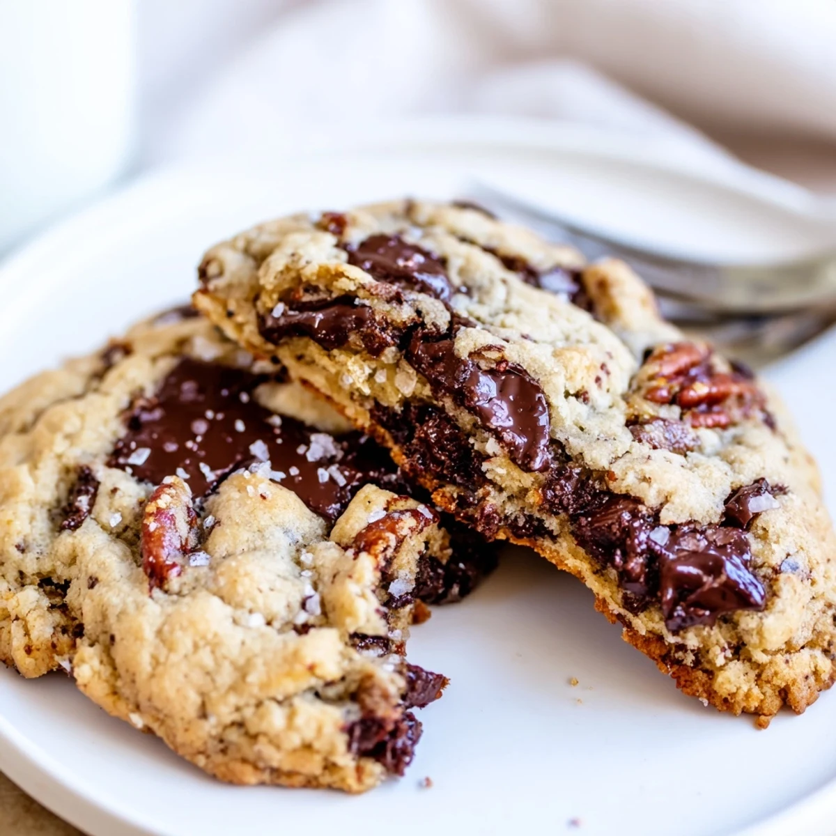 Cooling on parchment, Gluten-Free Dark Chocolate Pecan Crunch Cookies smell toasted pecans