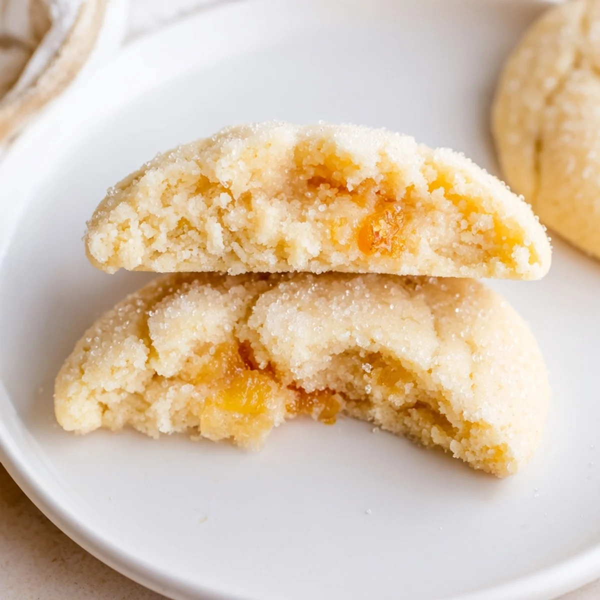 Warm Vegan Pineapple Peach Sugar Cookies on plate, tropical aroma invites bites.
