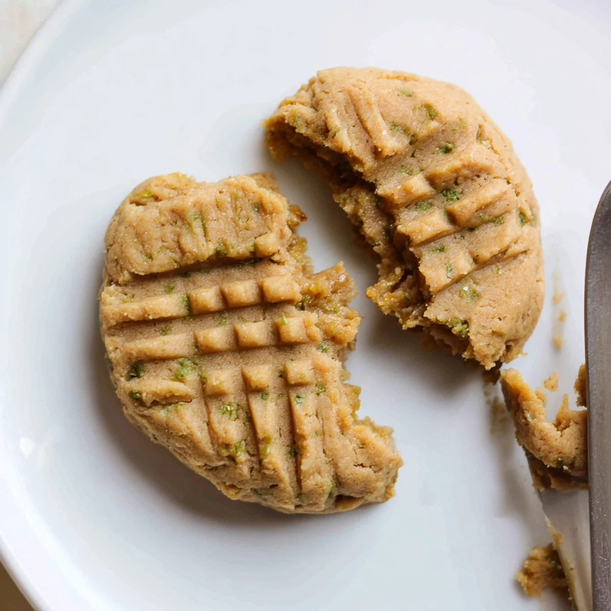 Fresh-baked Keto Vanilla Sunflower Butter Cookies with fork-crisscross tops and vanilla aroma.